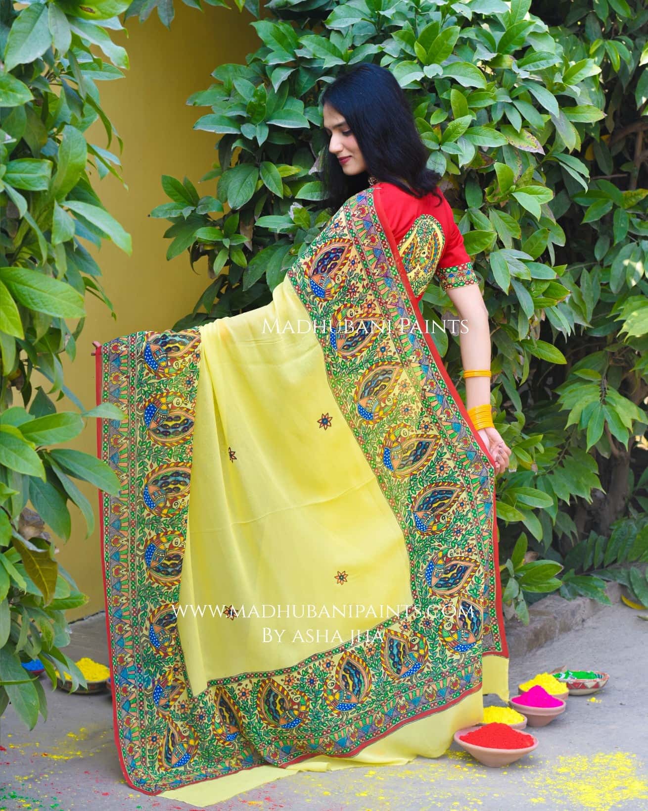 PHAGUA Handpainted Madhubani Georgette Saree — image 5 of 6