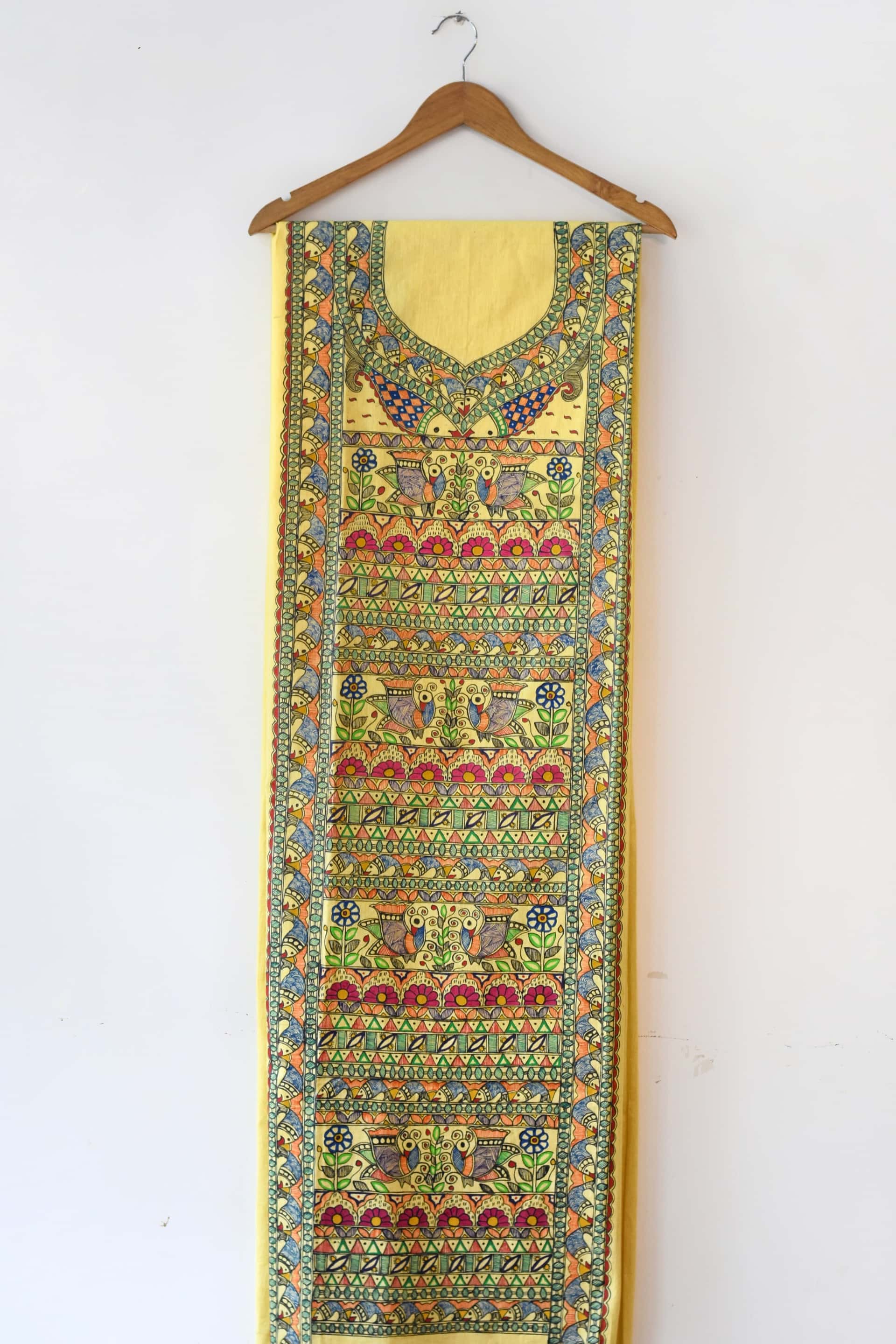 Prakriti Hand-painted Madhubani Painting Cotton Unstitched Kurta — image 2 of 2