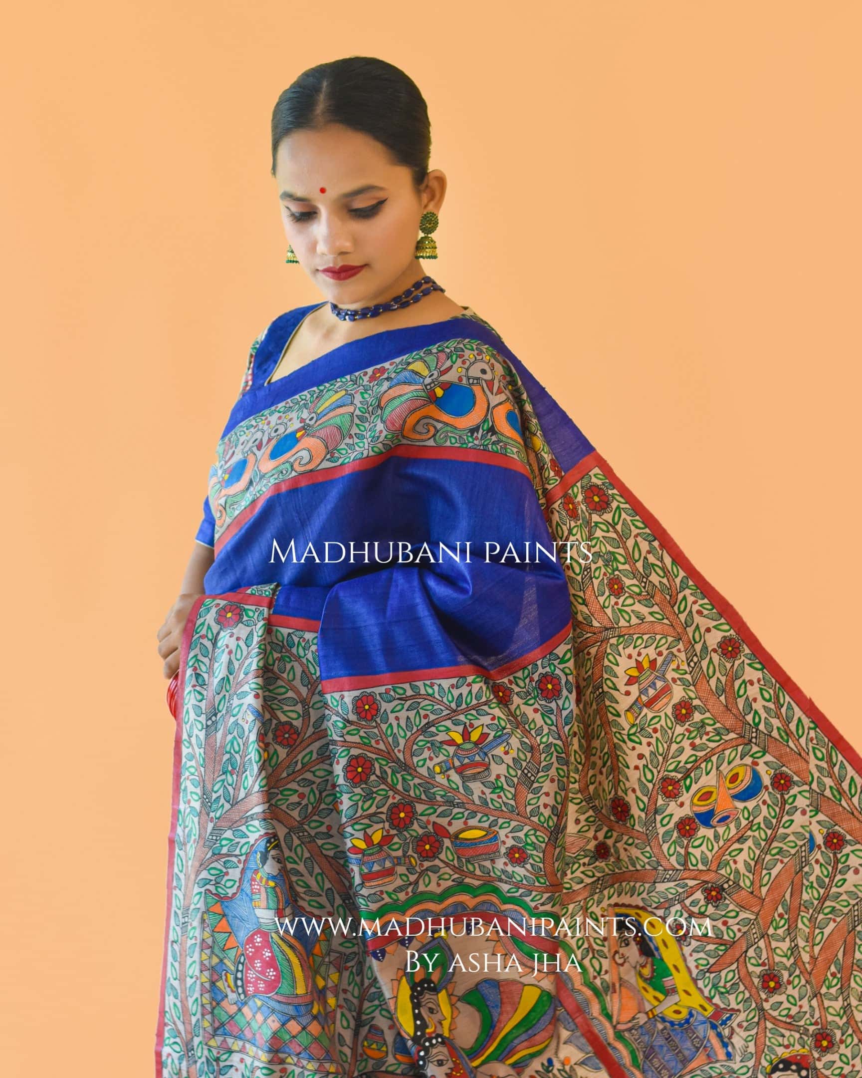 'MANMOHANA' Madhubani Hand-painted Tussar Silk Saree — image 6 of 7