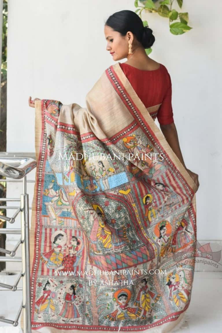 Vishnu Avatar Handpainted Tussar Saree — image 2 of 3