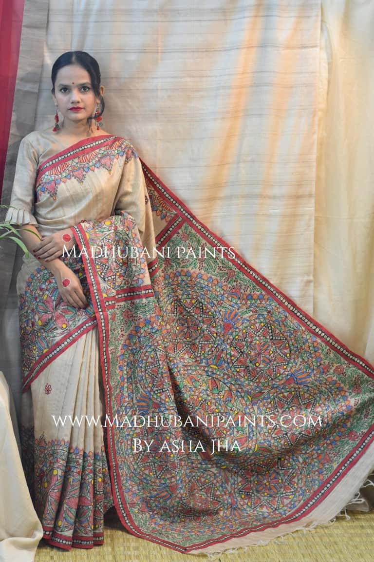 Saankh Leela Handpainted Madhubani Tussar Silk Saree — image 2 of 7