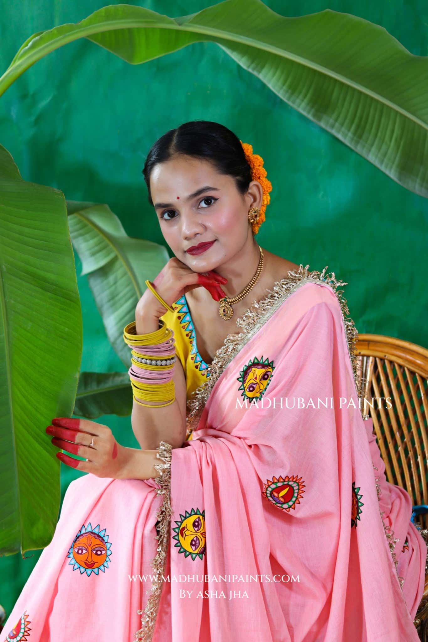 SURYA Chhath Puja Handpainted Madhubani Cotton Saree Blouse Set — image 9 of 11
