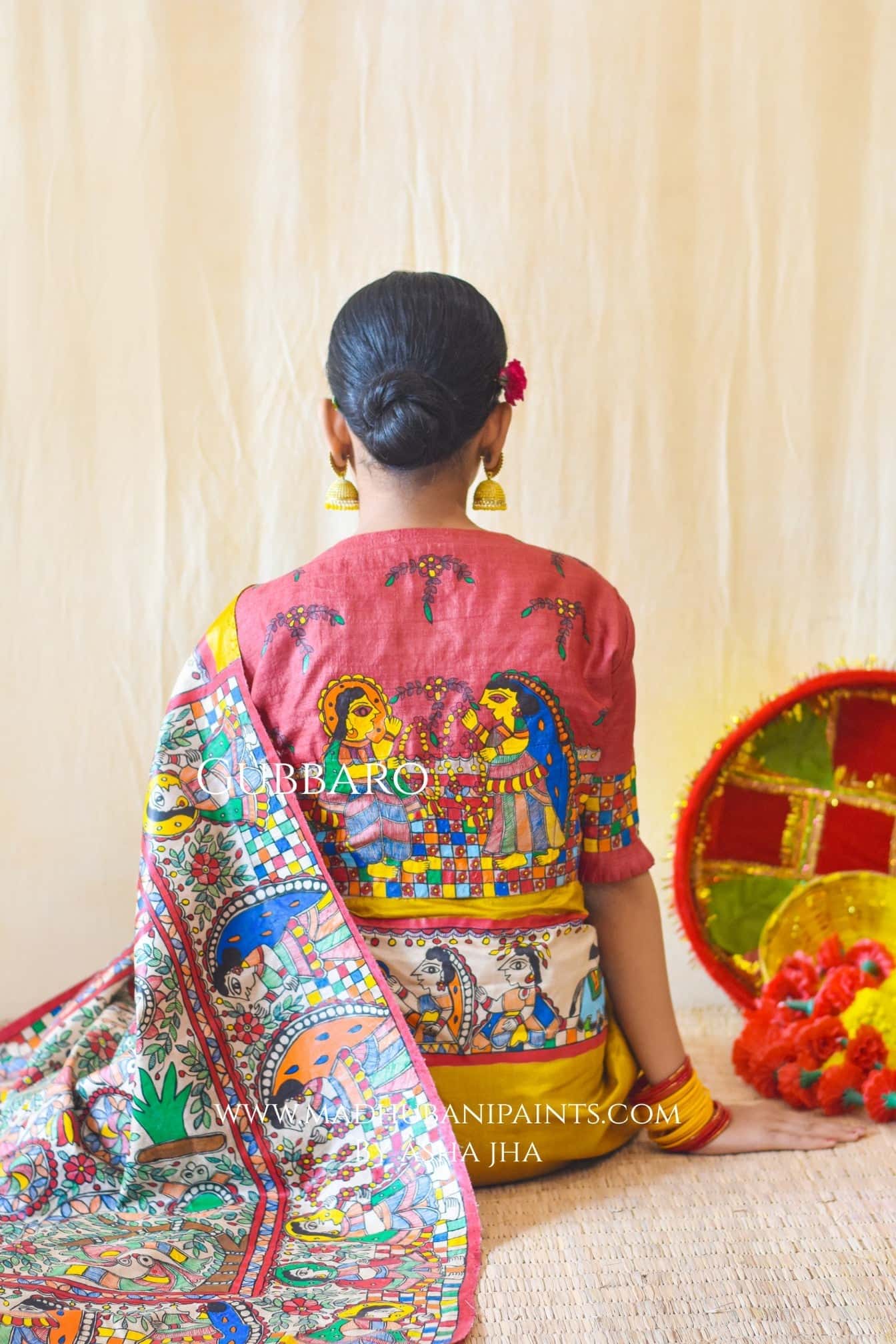 MITHILA KOHBAR" Hand Painted Madhubani Tussar Silk Blouse — image 2 of 5