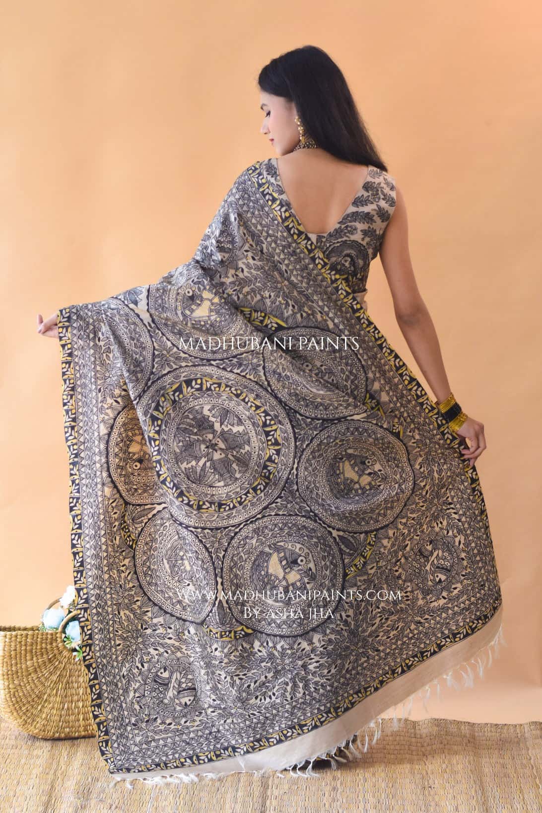 MITHILA KI MORNI Handpainted Madhubani Saree Blouse Set — image 3 of 7