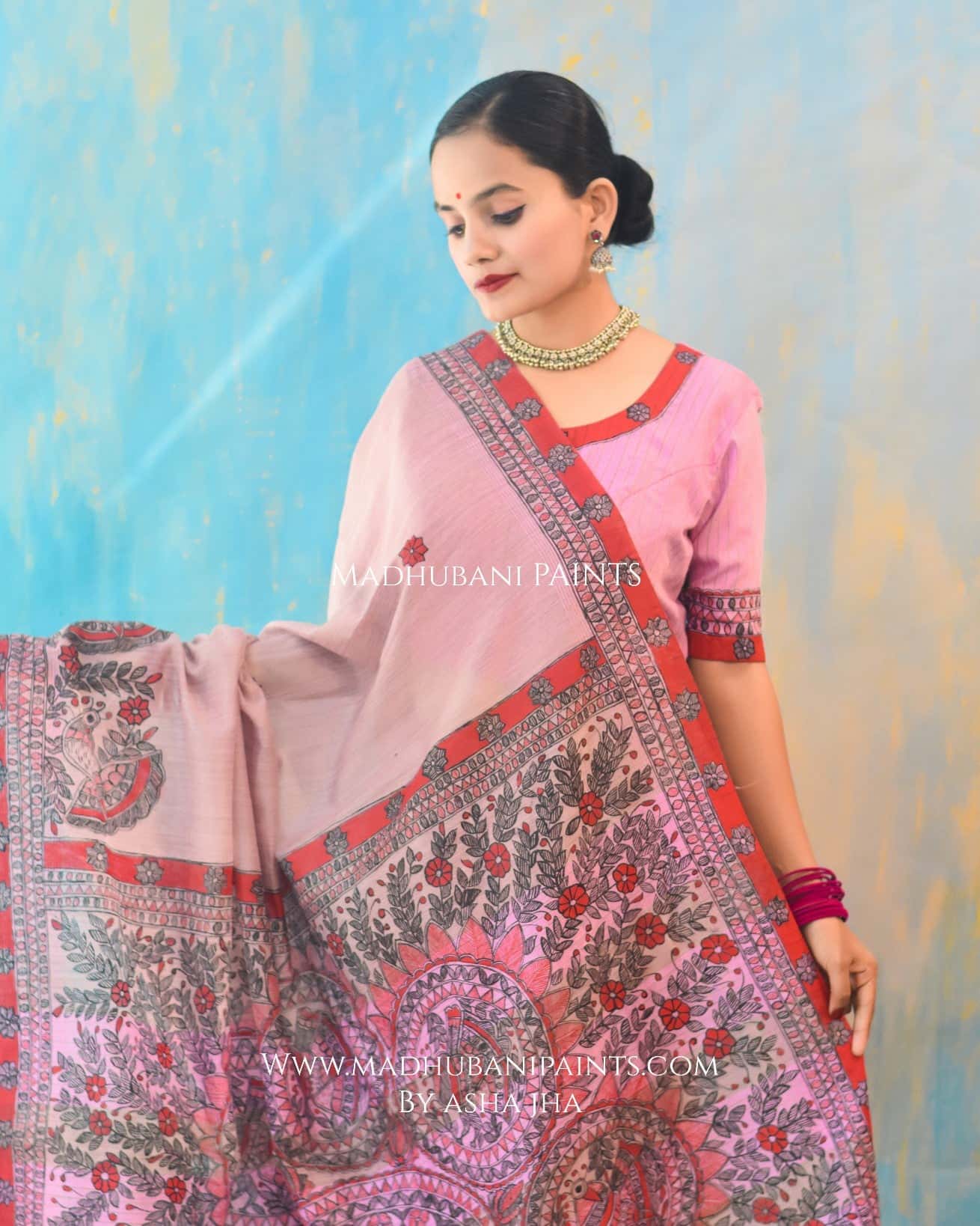 BASANT BAHAR Hand-painted Madhubani Chanderi Saree — image 3 of 9