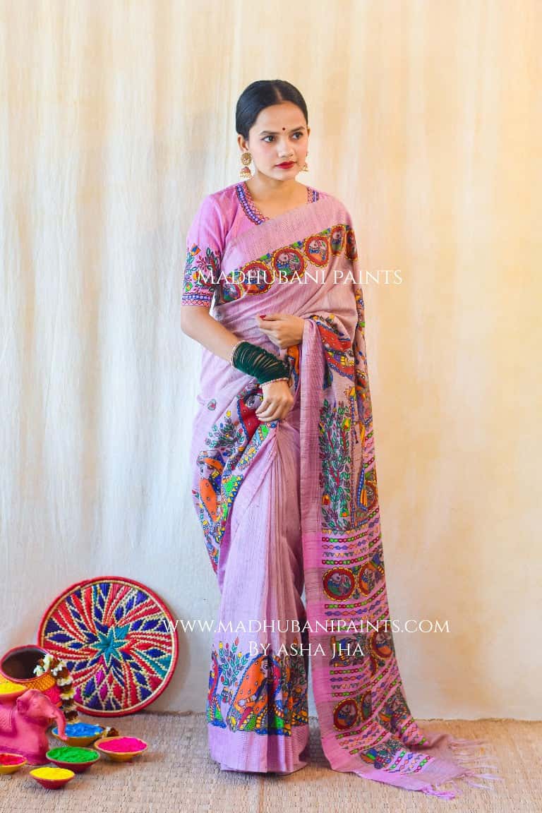 Hari Vatika Chanderi Handpainted Madhubani Saree — image 5 of 7