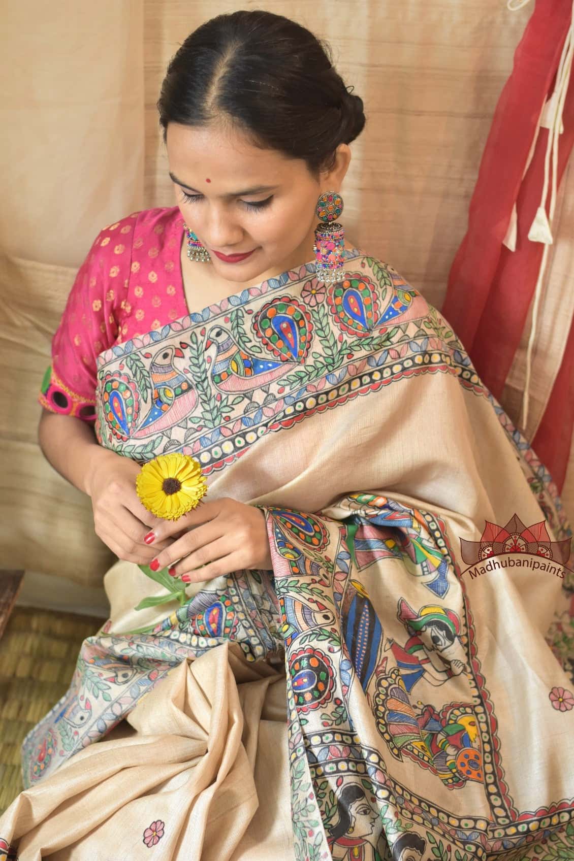 Vivah Tussar Madhbani Painting Saree — image 4 of 5