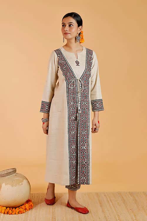 'Laal Surmai' Handpainted Madhubani Handloom Cotton Kurta — image 2 of 6