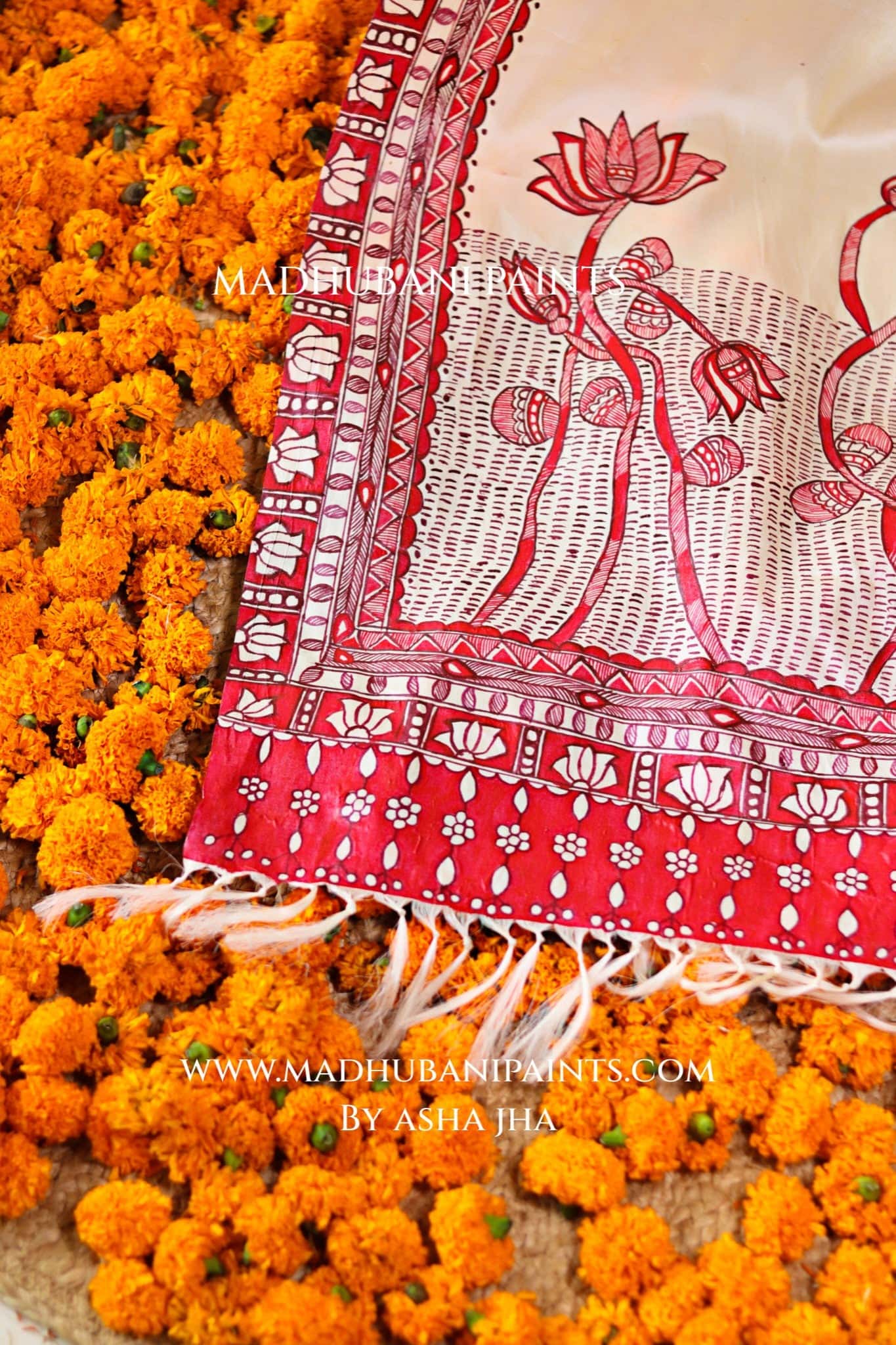 KAMALAKSHI Chhath Puja Handpainted Madhubani Tussar Silk Saree — image 3 of 9