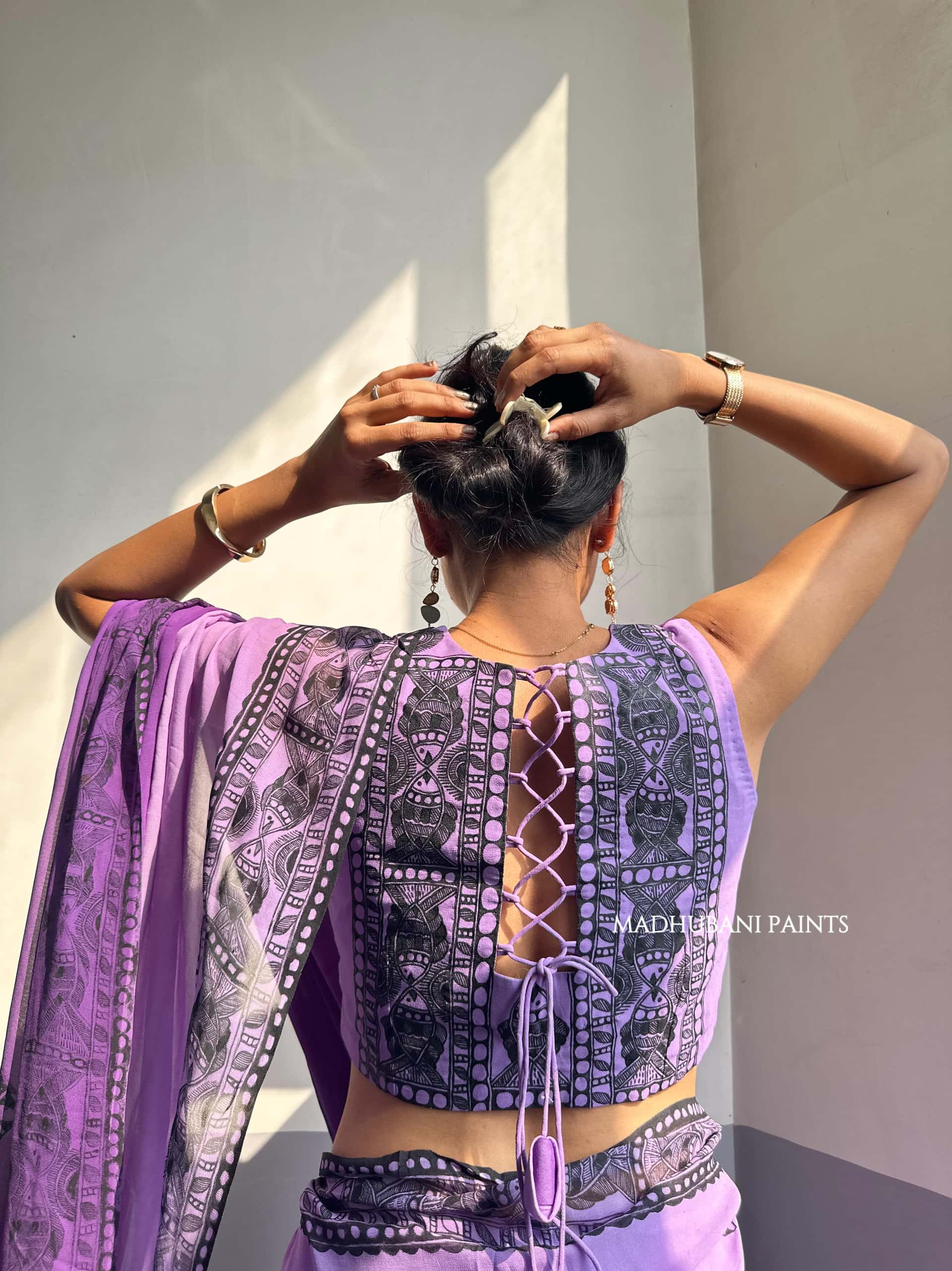TARANGINI Handpainted Madhubani Georgette Saree Blouse Set — image 3 of 11