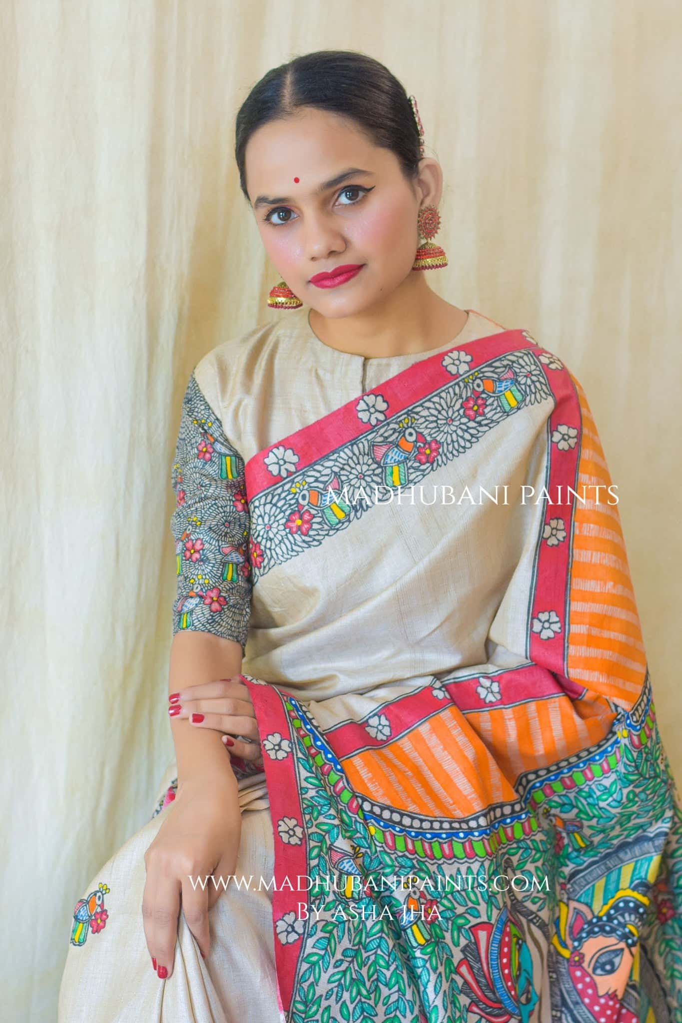RAM SITA SWAYAMBAR Hand-painted Tusaar Silk Saree Blouse Set — image 7 of 9