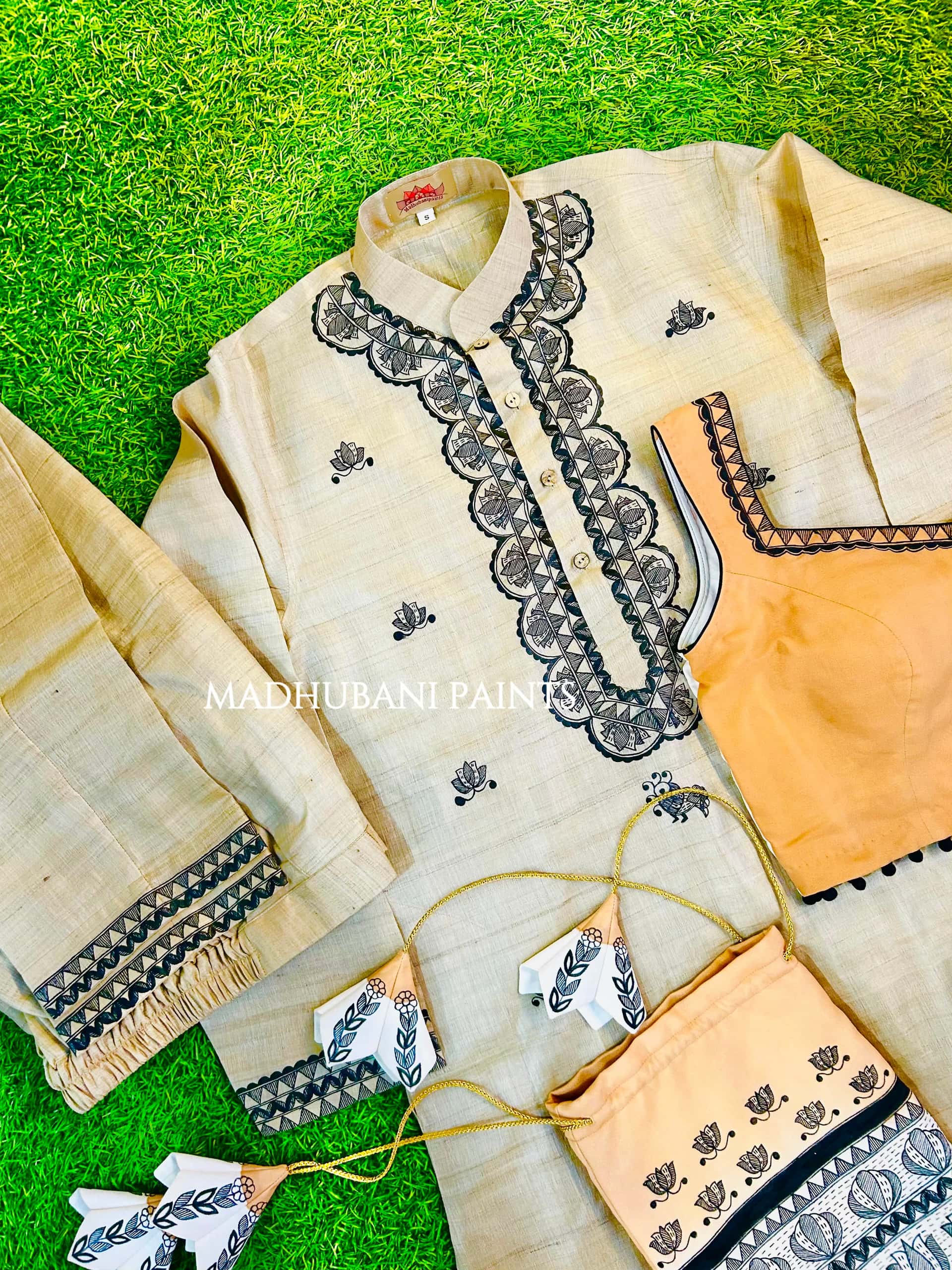 PANKHI Handpainted Madhubani Georgette Family Set — image 13 of 19