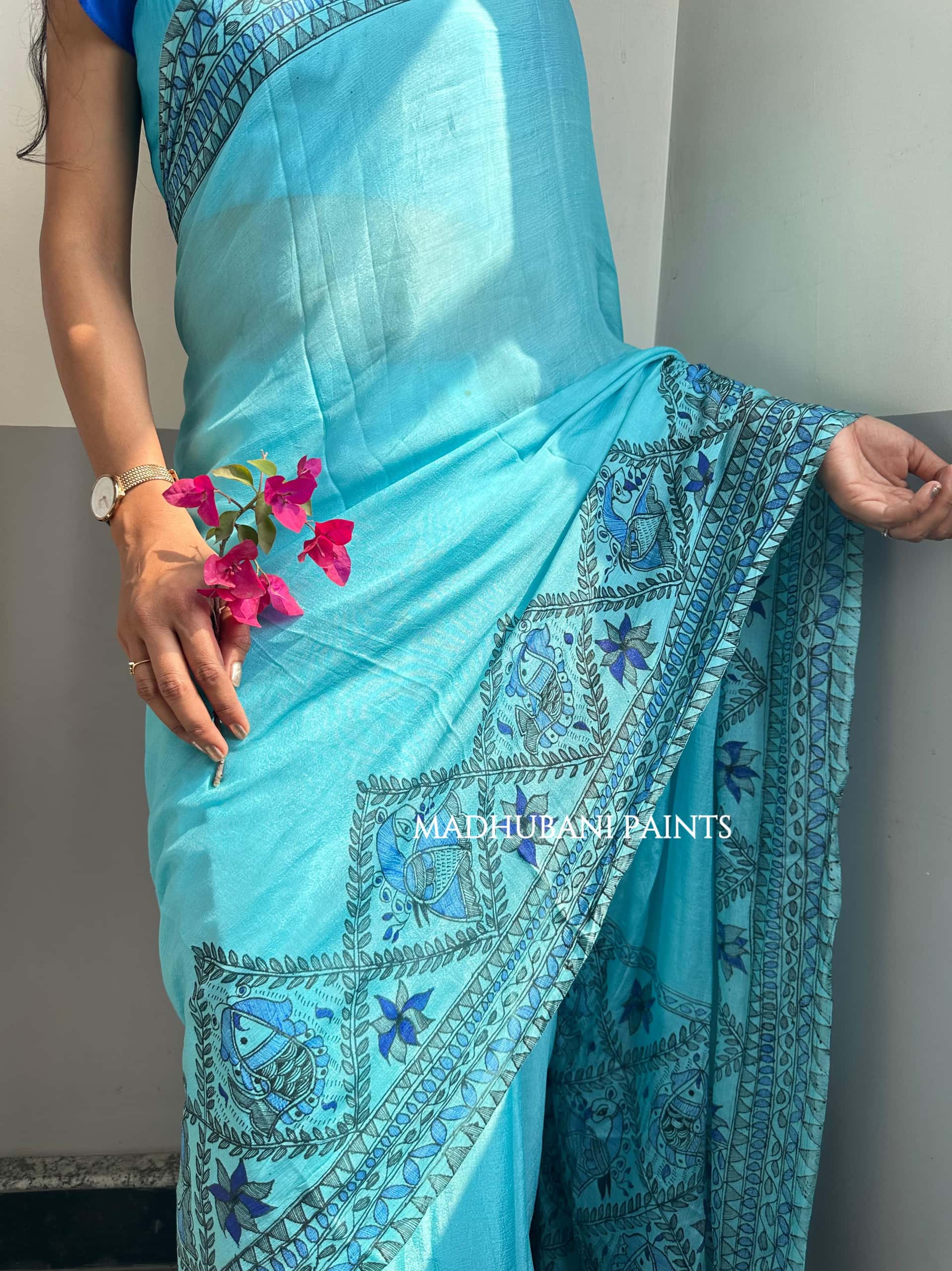 NEELAMBARI Hand-painted Madhubani Chiffon Saree — image 2 of 7