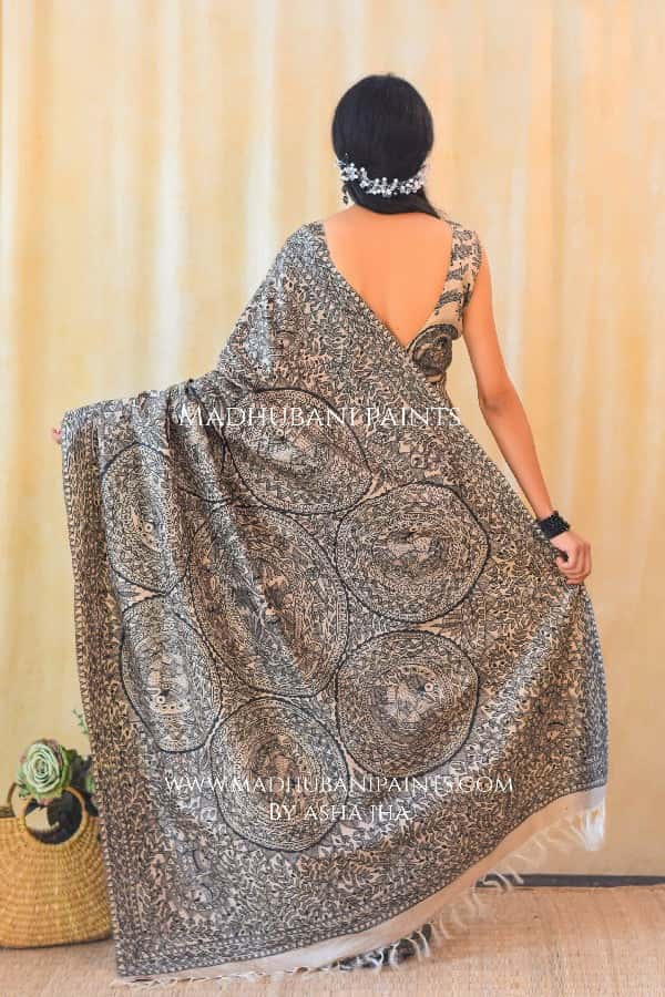 MAYUR MANDALI Handpainted Madhubani Saree Blouse Set — image 6 of 10