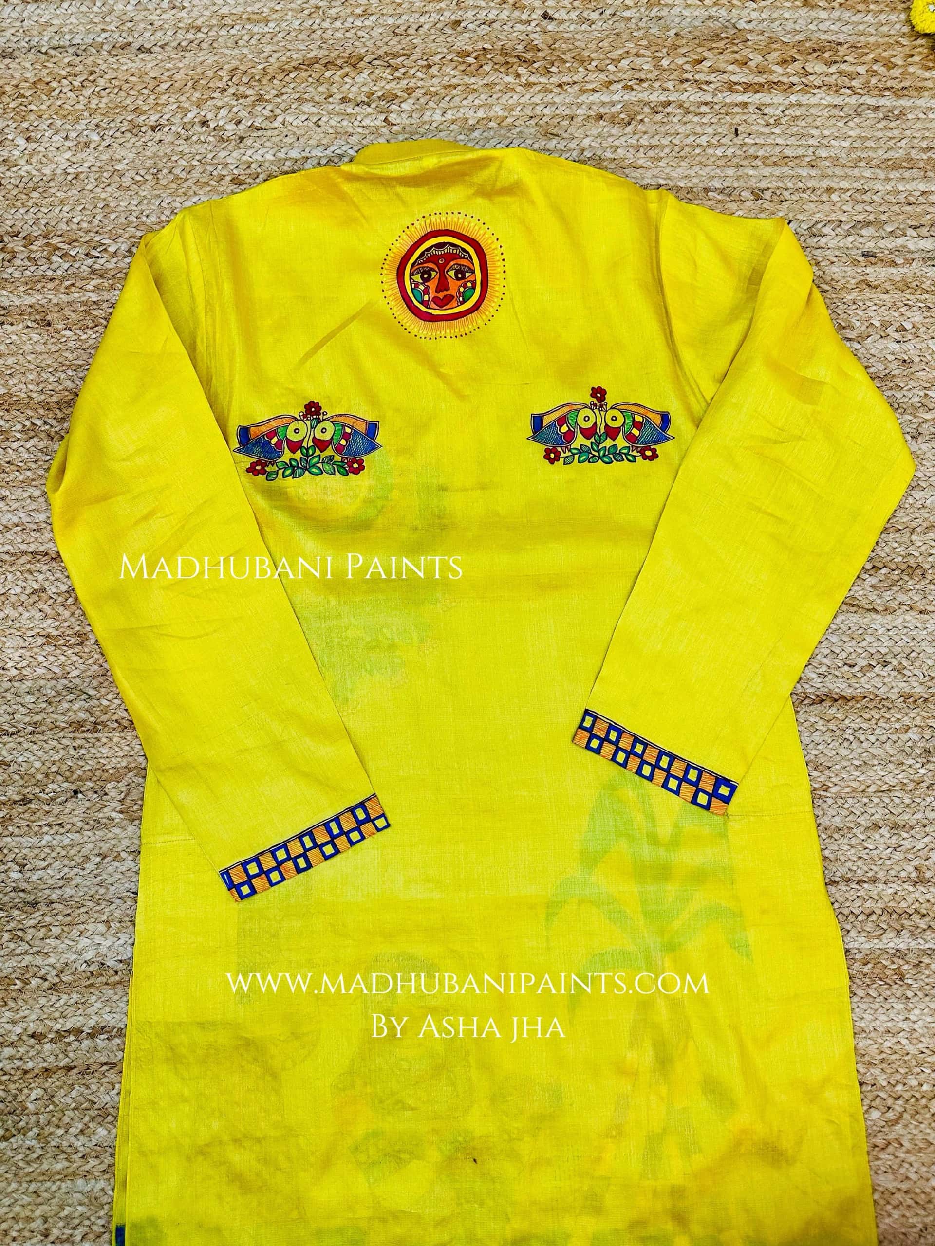 Chhath Puja Hand-painted  Madhubani Men's Tussar Silk Kurta — image 2 of 6