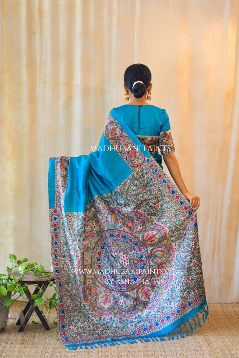 SAANKH KAMAL' Handpainted Madhubani Tussar Silk Saree — image 9 of 9