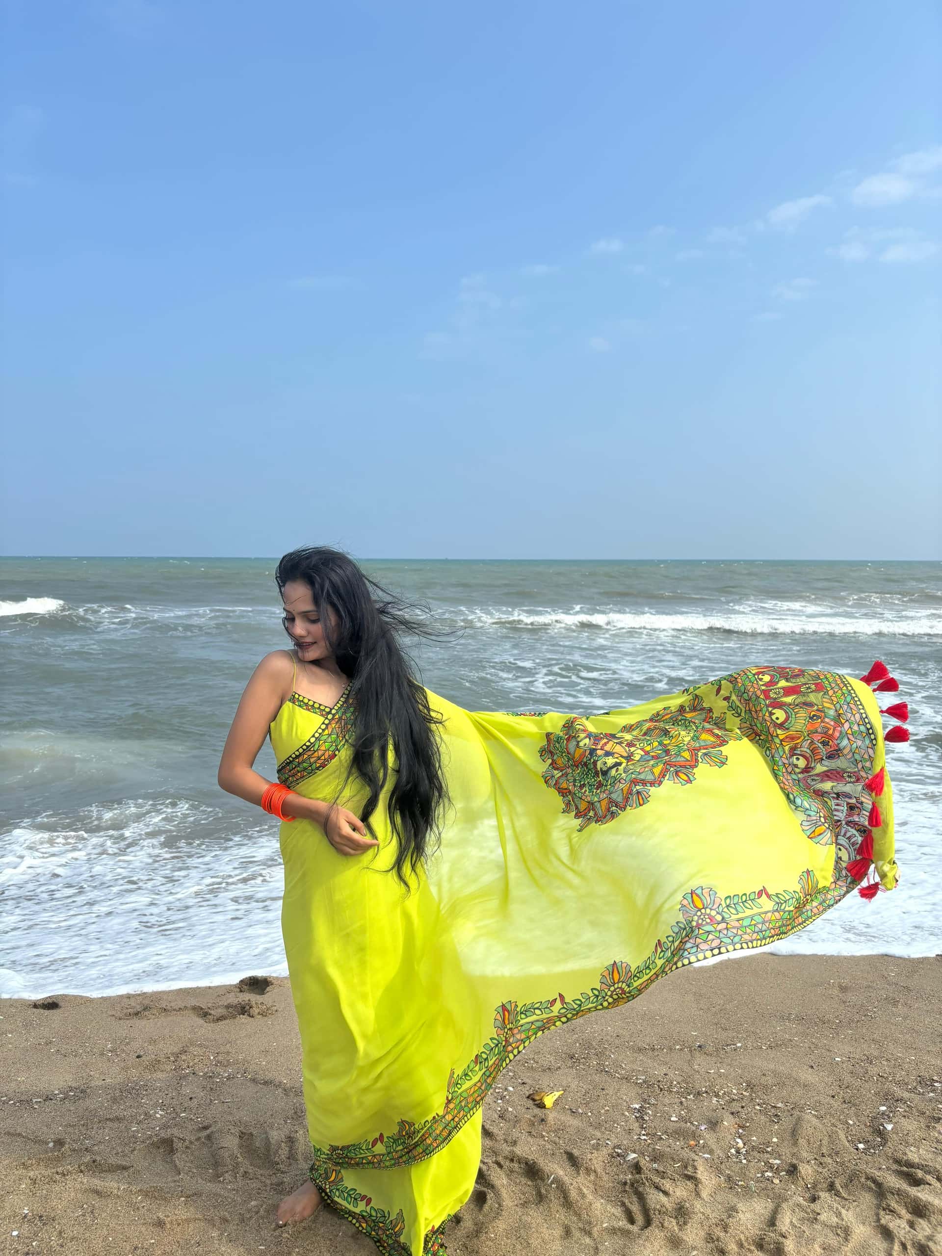 MRIDULA Handpainted Madhubani Georgette Saree Blouse Set — image 9 of 14