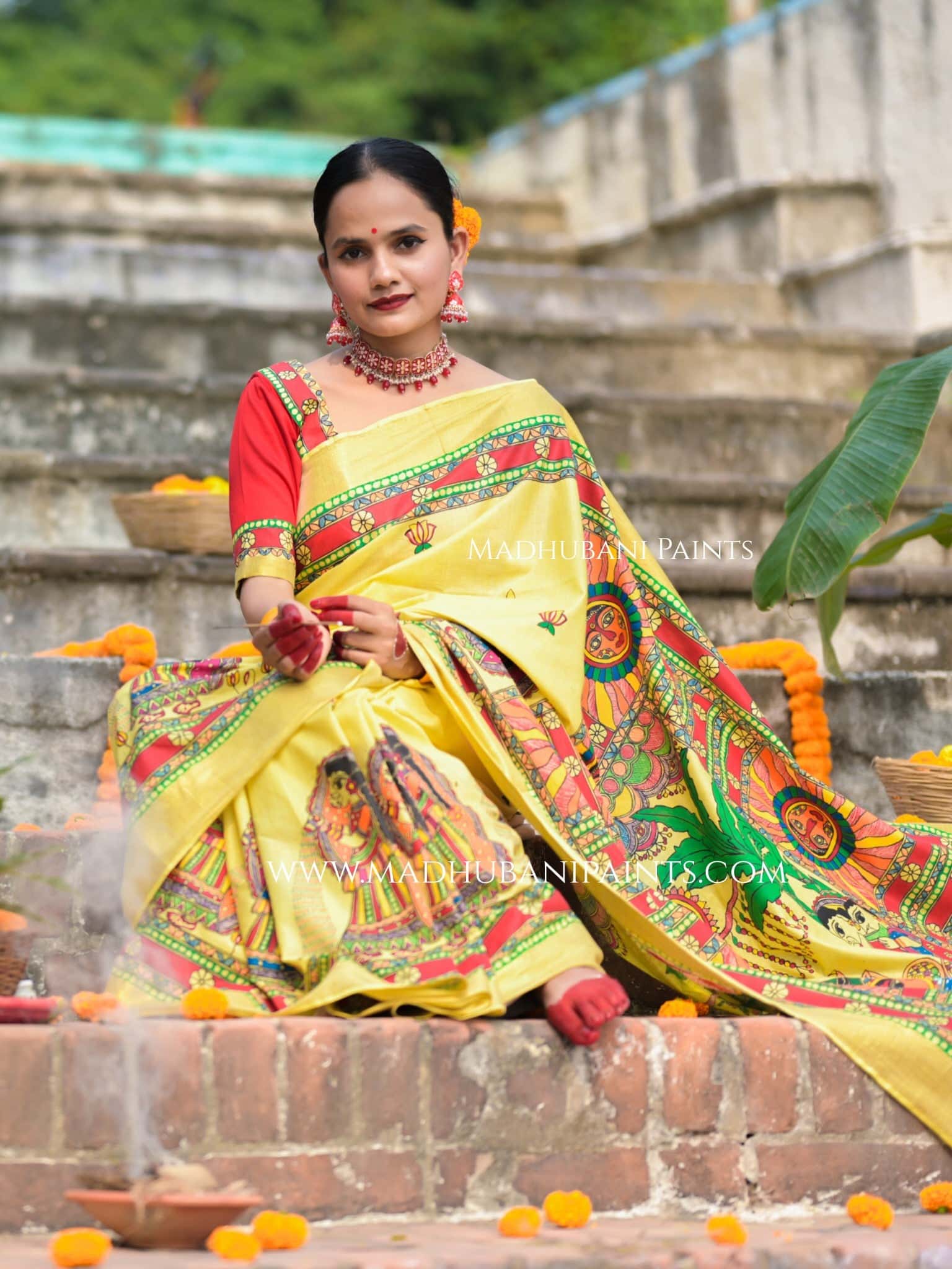 Surya Shalini Chhath Puja Handpainted Madhubani Cotton Saree — image 13 of 13