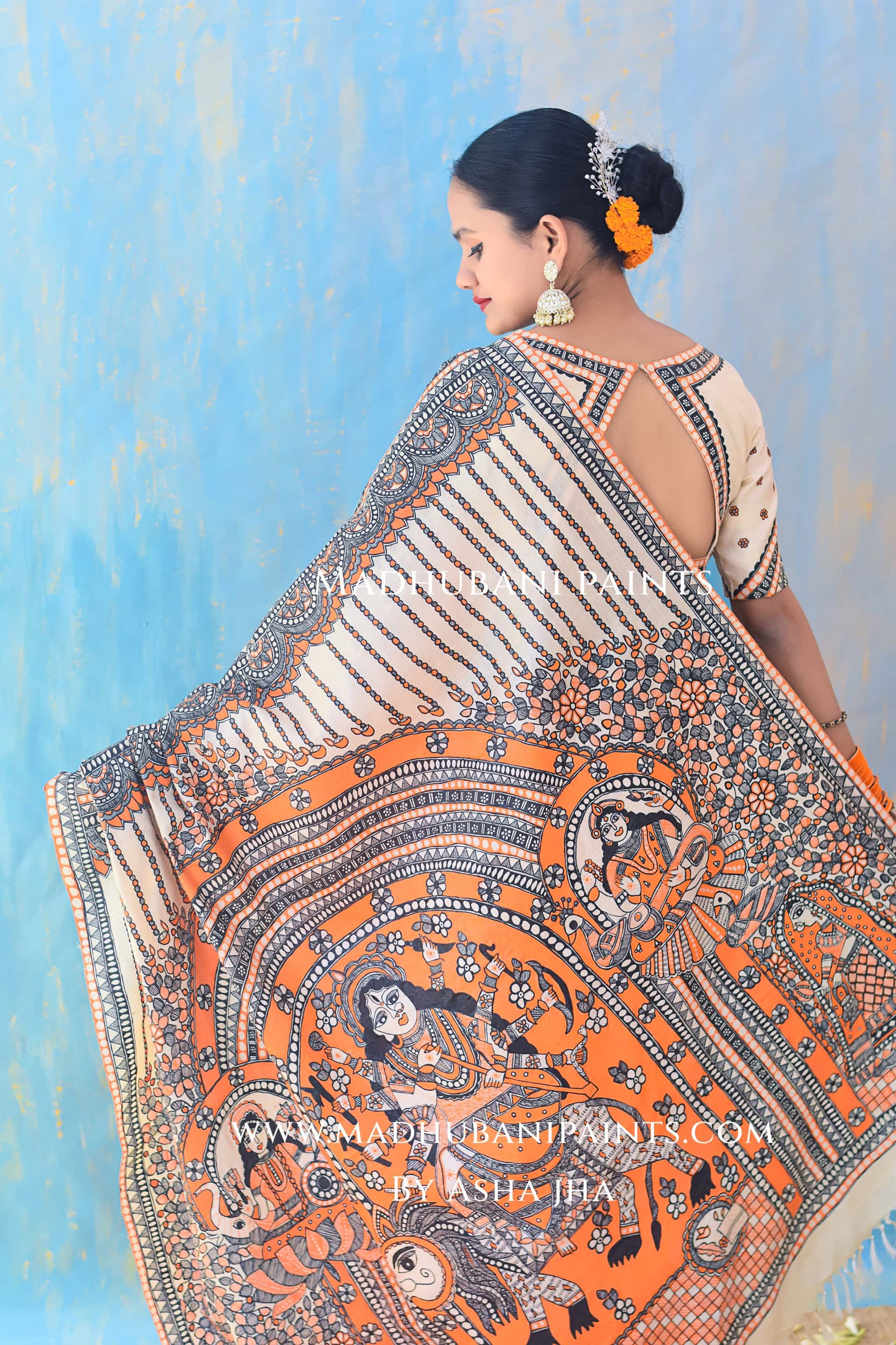 KAMLAKSHI Hand-painted Madhubani Bandhini Tussar Silk Saree — image 2 of 7