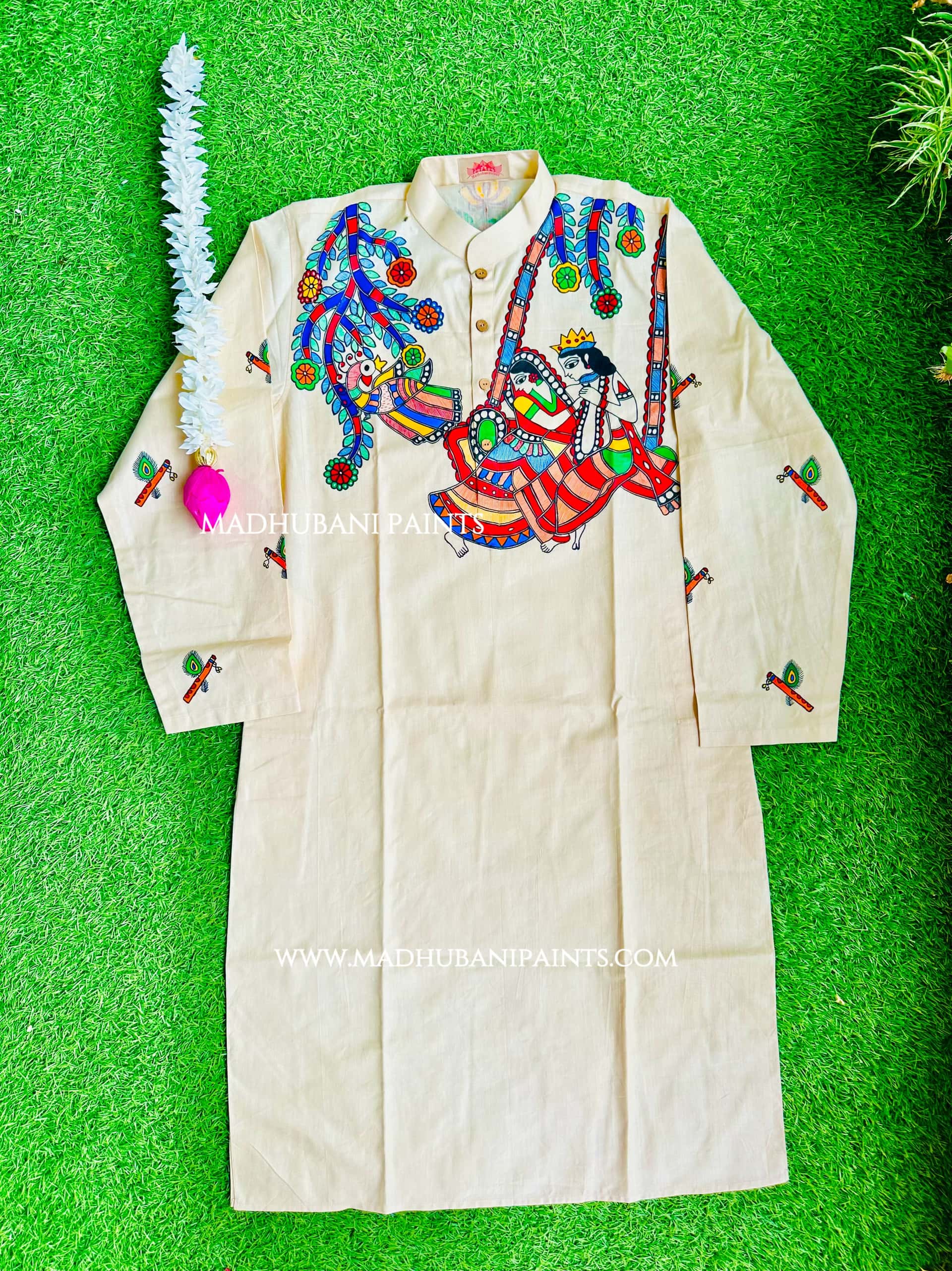 RADHA RAMAN Hand-painted Beige Handloom Men's Cotton Kurta — image 6 of 6