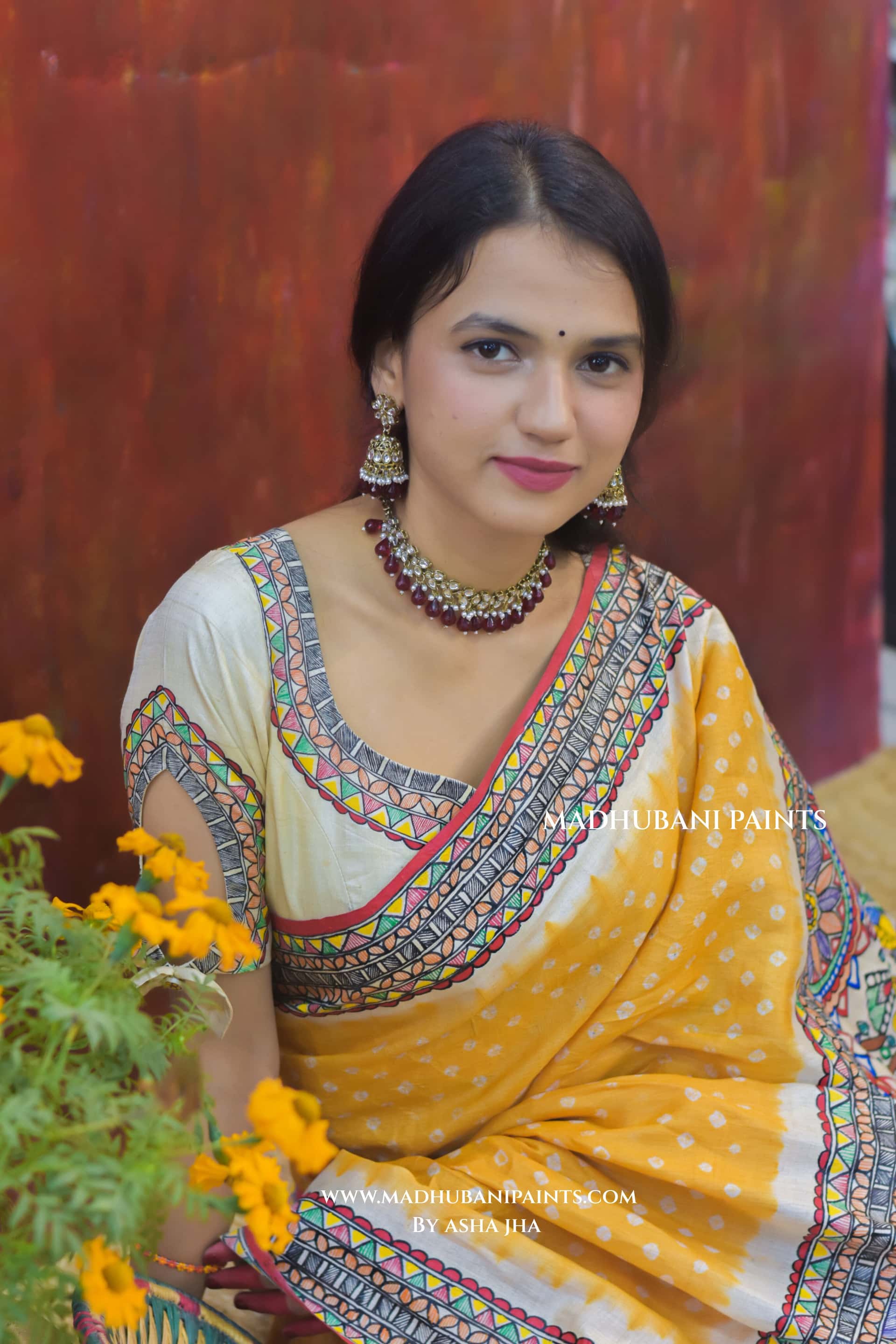 RAM SITA SWAYAMBAR Hand-painted Bandhini Tusaar Silk Blouse — image 2 of 4