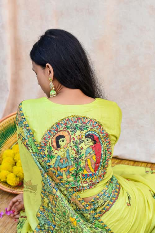'MITHILA GUDIYA' Handpainted Madhubani Tussar Silk Saree — image 4 of 6