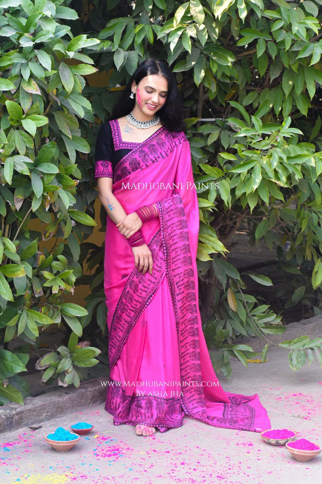 KUMUDINI Hand-painted Madhubani Chiffon Saree — image 3 of 8