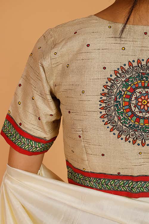 'Mithila Motif' Handpainted Madhubani Cotton Blouse — image 6 of 8