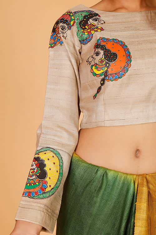 'Gopiyaan' Handpainted Madhubani  Tussar Silk Blouse — image 4 of 7
