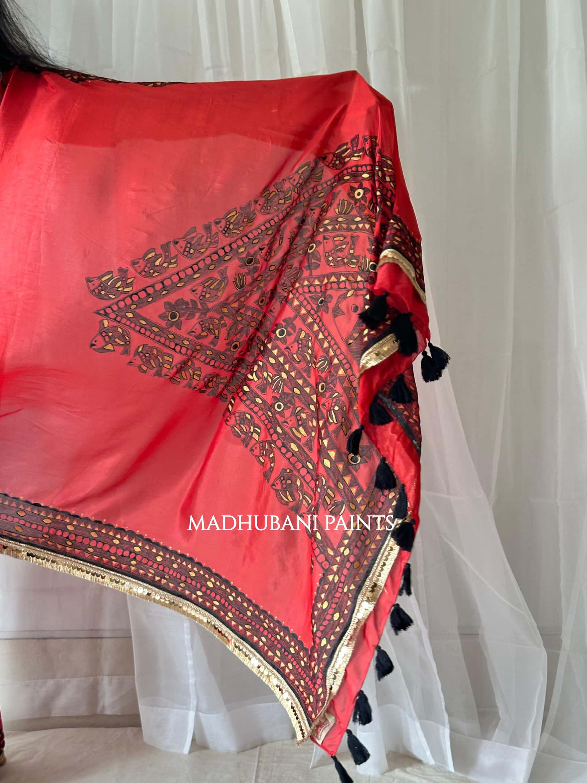 LAAL BRIDAL Hand-painted Madhubani Chiffon Saree — image 4 of 7
