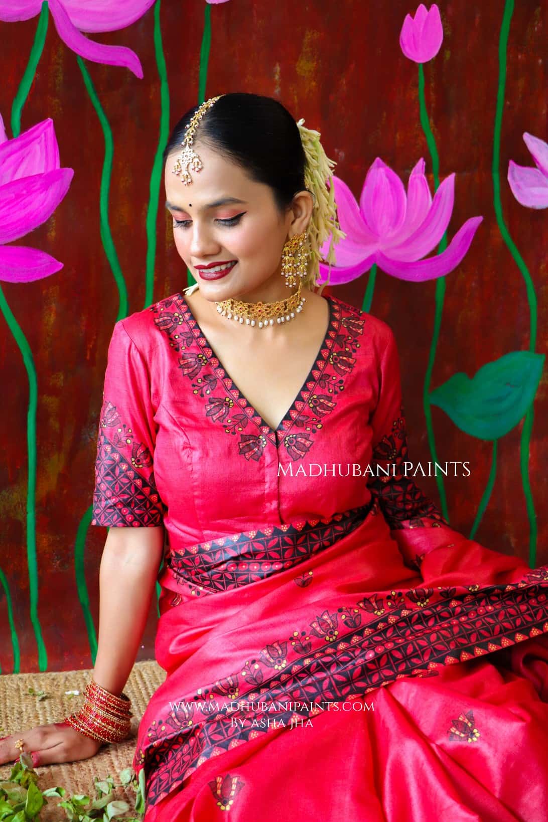 'UTKARSHINI' Handpainted Madhubani Tussar Silk Blouse — image 2 of 5