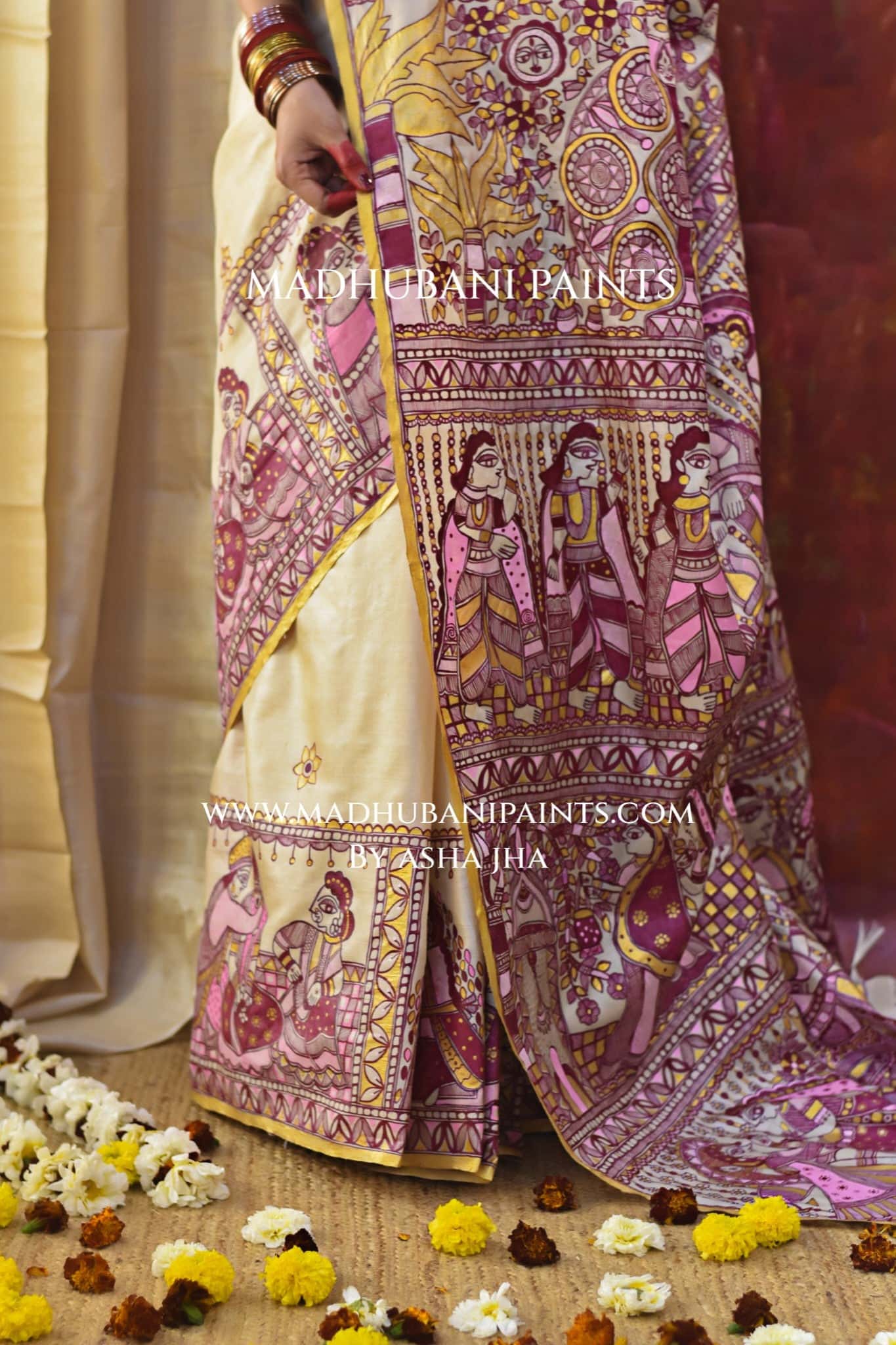 SUHAGIN Hand-painted Madhubani Tussar Silk Saree — image 7 of 9