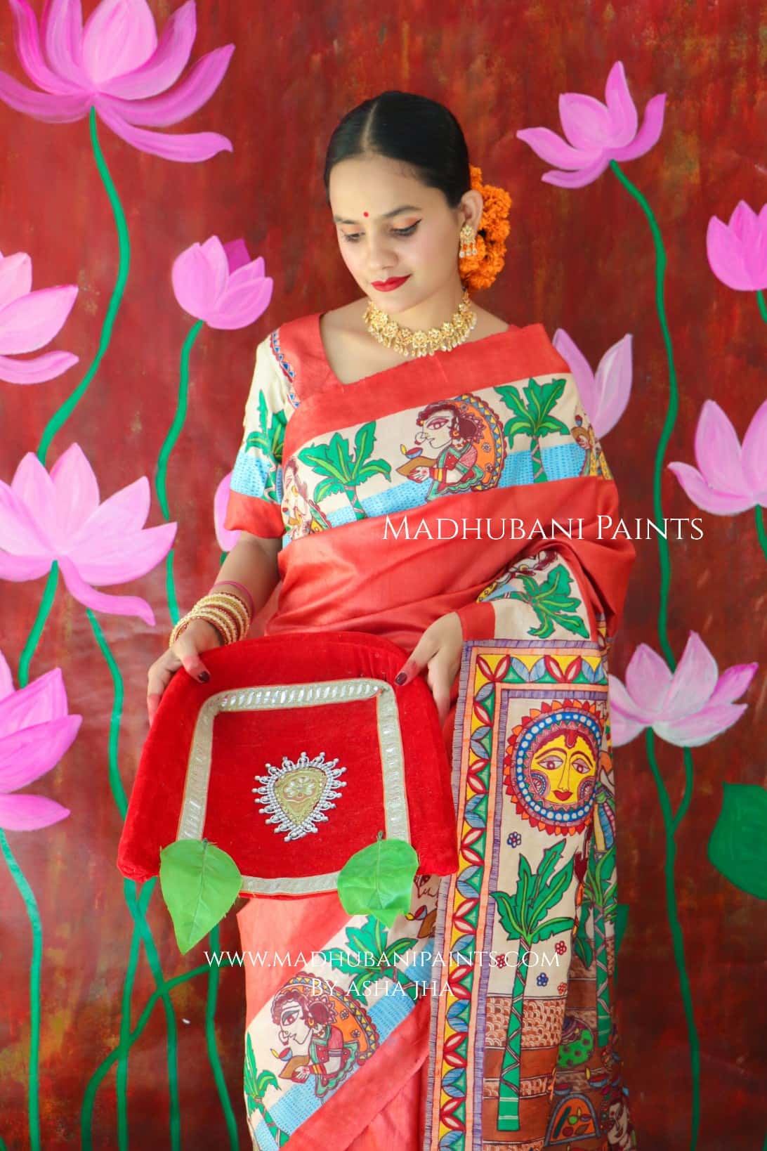 CHHATH POOJA SHAKTI Handpainted Madhubani Tussar Silk Saree — image 7 of 9