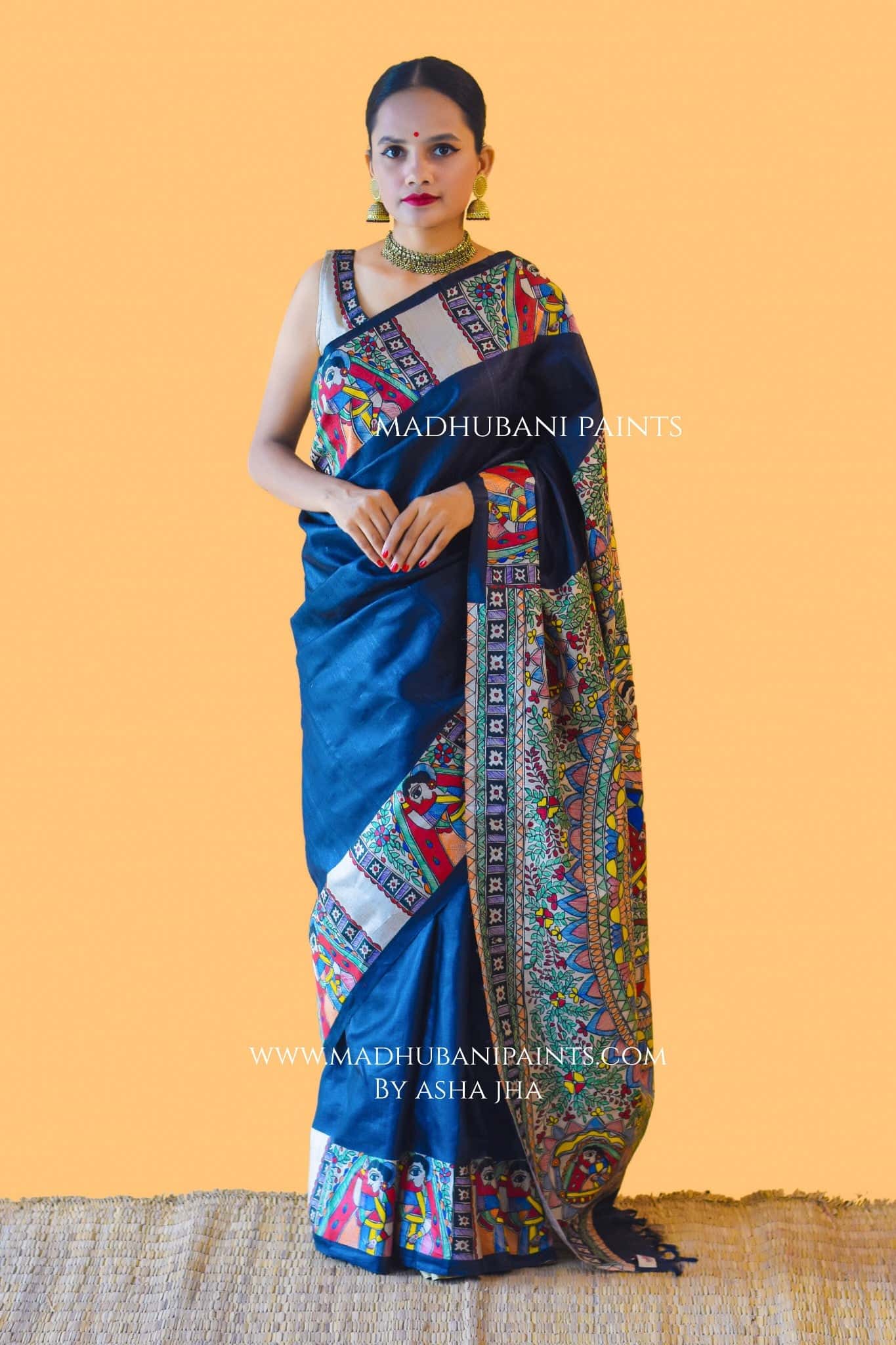 GODNA DOLI Hand-painted Madhubani Saree Blouse set — image 4 of 13