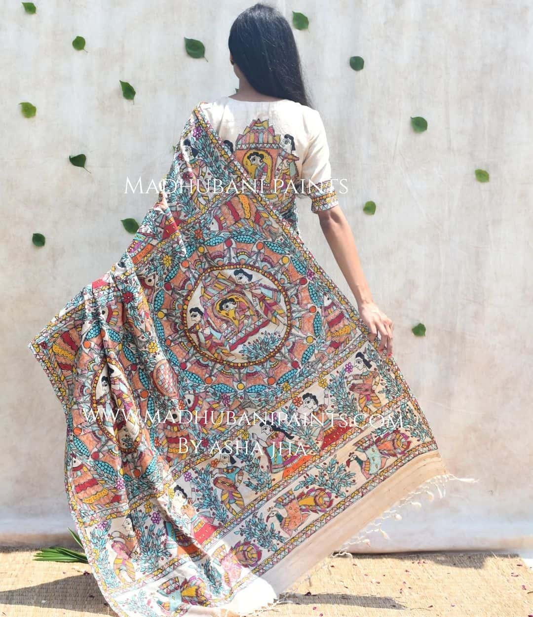'Mithila ki Neeli Doli' Madhubani Hand-painted Saree — image 9 of 9