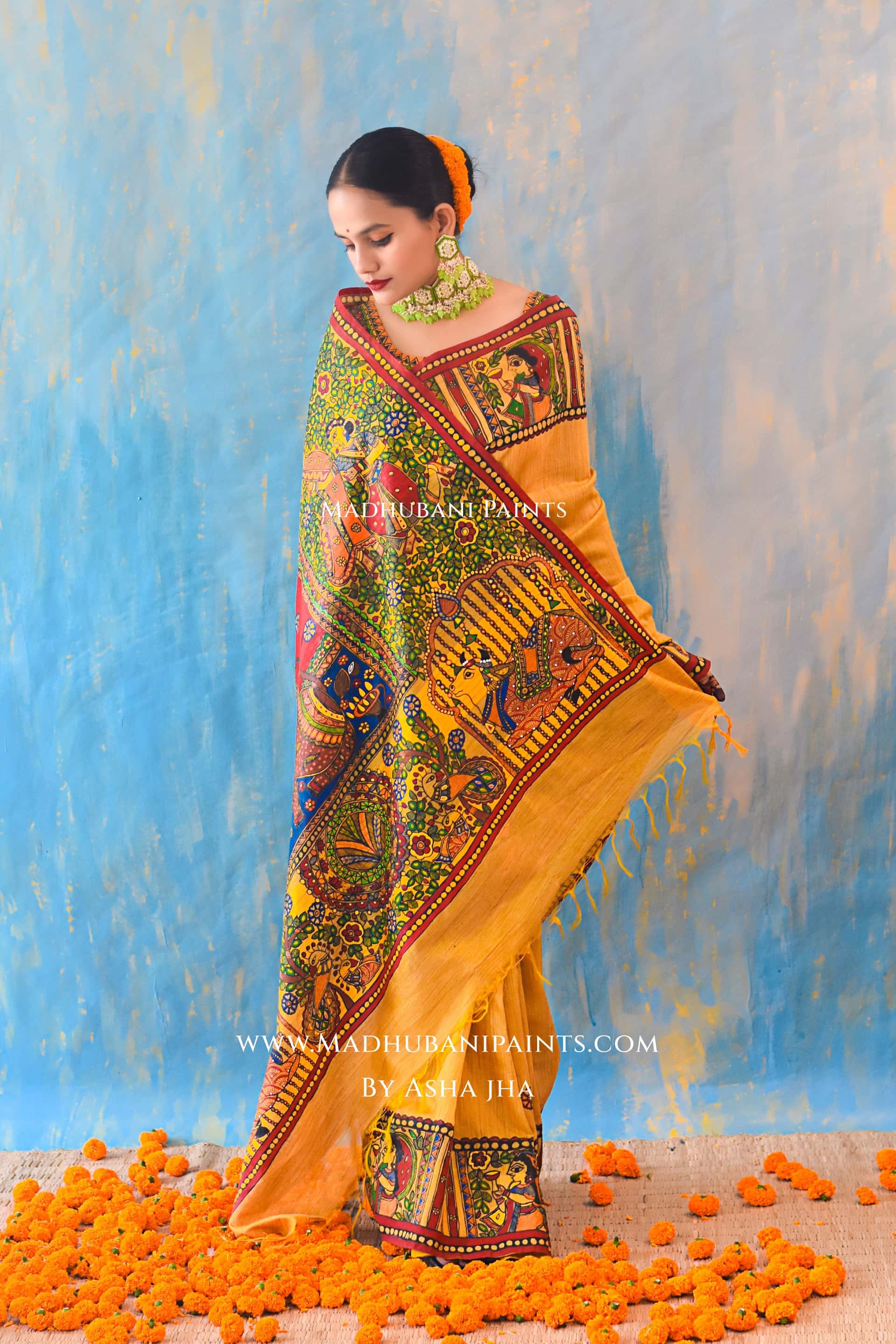 KAMESHWARI Madhubani Hand-painted Chanderi Silk Saree — image 2 of 7