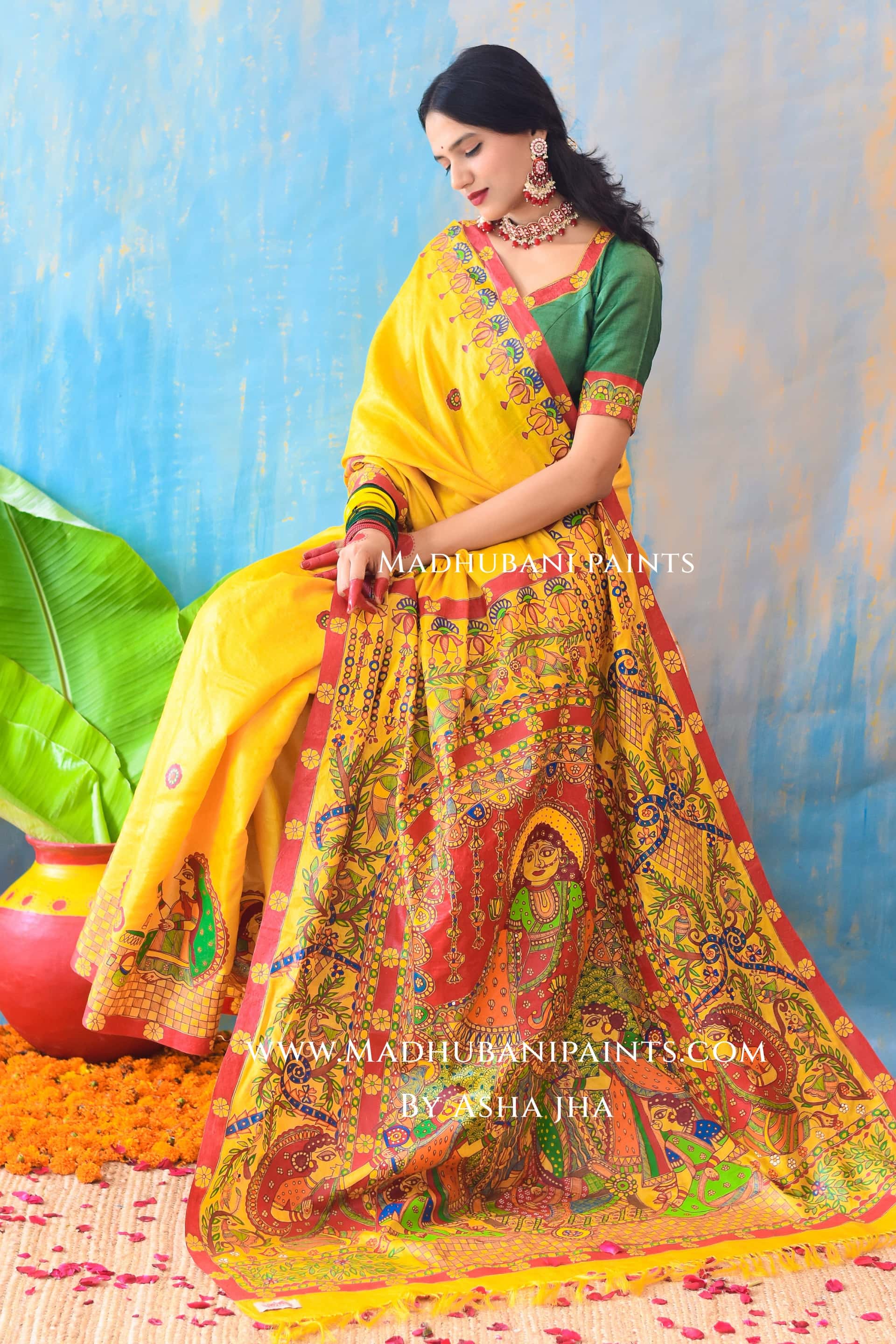 KUMARI BHOJAN Hand-painted Tussar Silk Saree Blouse Set — image 2 of 9