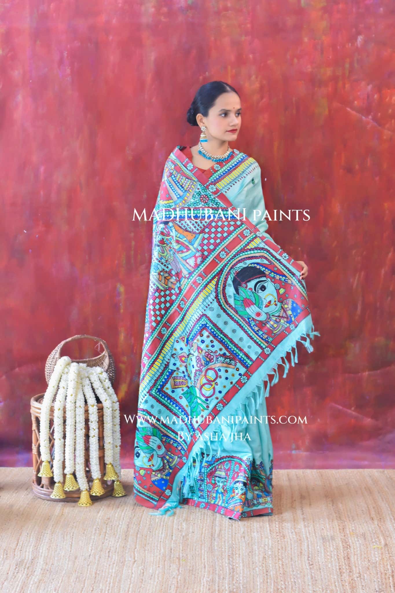 AASMANI MANGALYA Hand-painted Madhubani Tussar Silk Saree Blouse Set — image 2 of 13