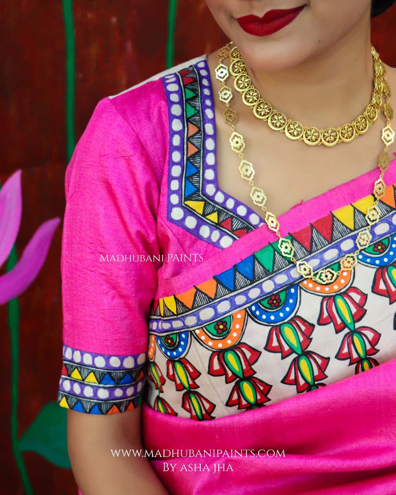 'PADMANABHA SAHODARI' Handpainted Madhubani Tussar Silk Blouse — image 3 of 4