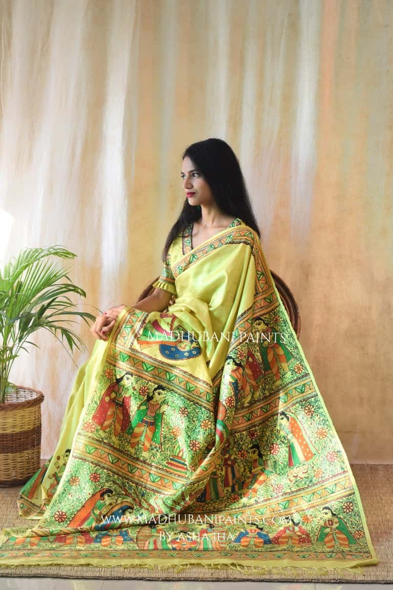 'CHUMAUN' Handpainted Madhubani Bishnupuri Silk Saree — image 4 of 4