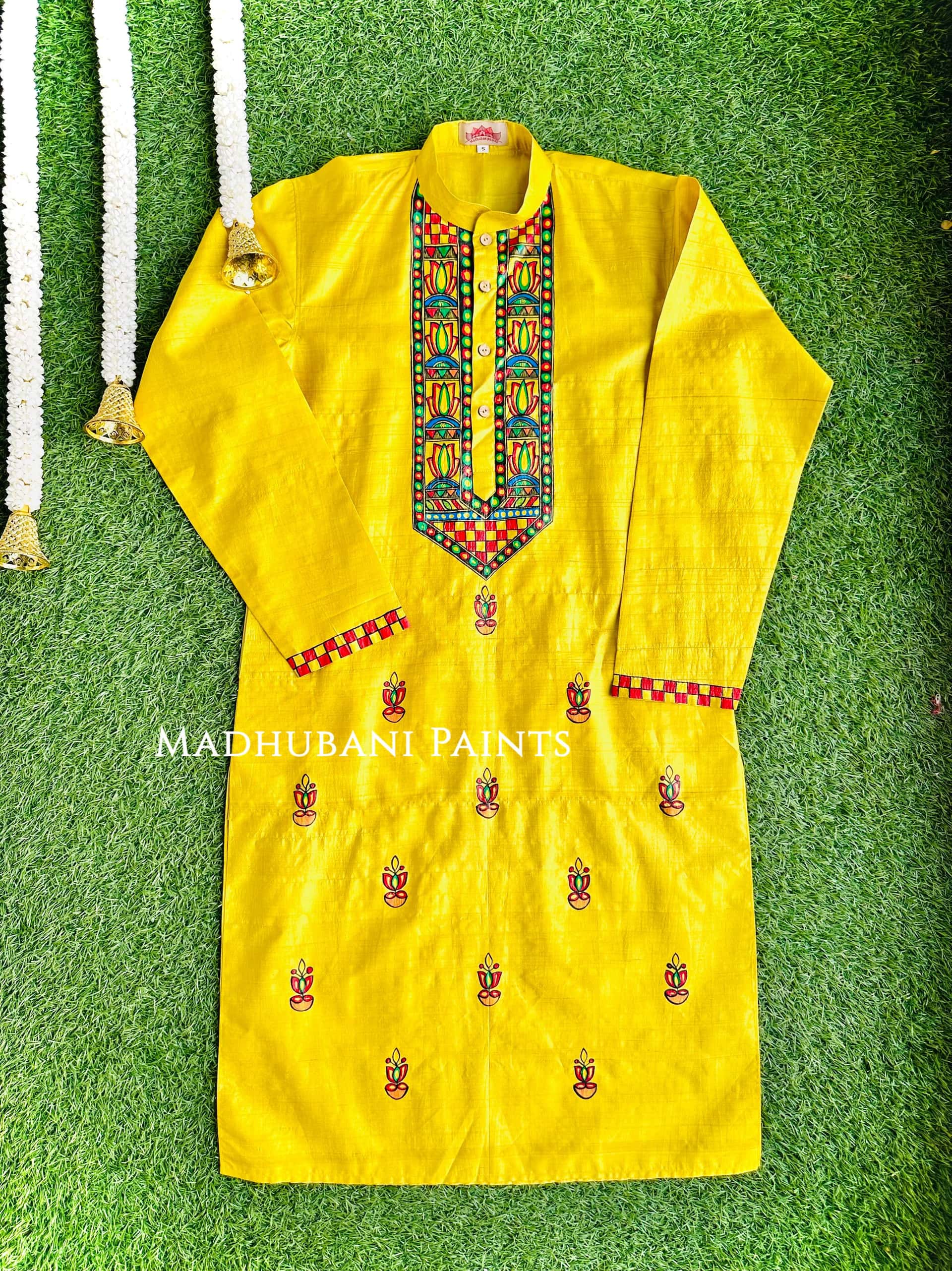 KAMAKSHI Hand-painted Beige Madhubani Men's Tussar Silk Kurta — image 3 of 4