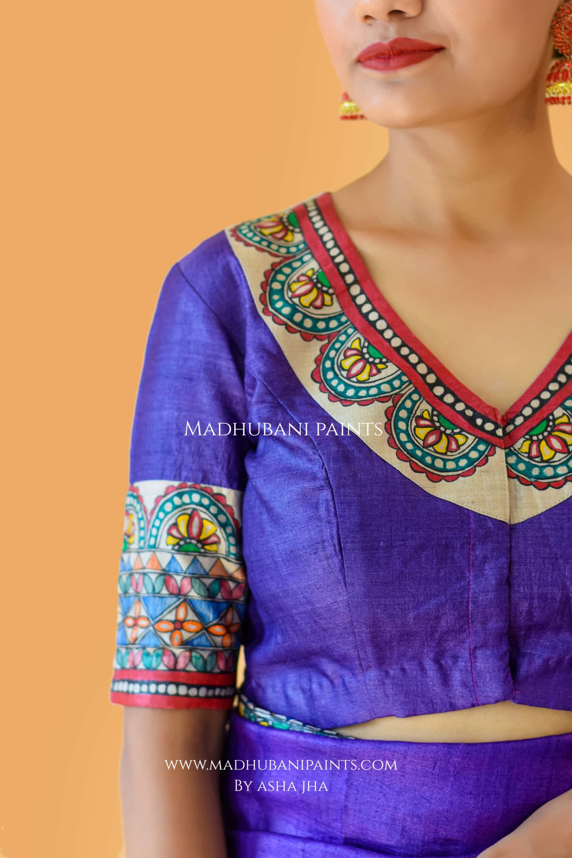 'MANOHARA' Tussar Silk Hand-Painted Madhubani Saree Blouse set — image 7 of 10