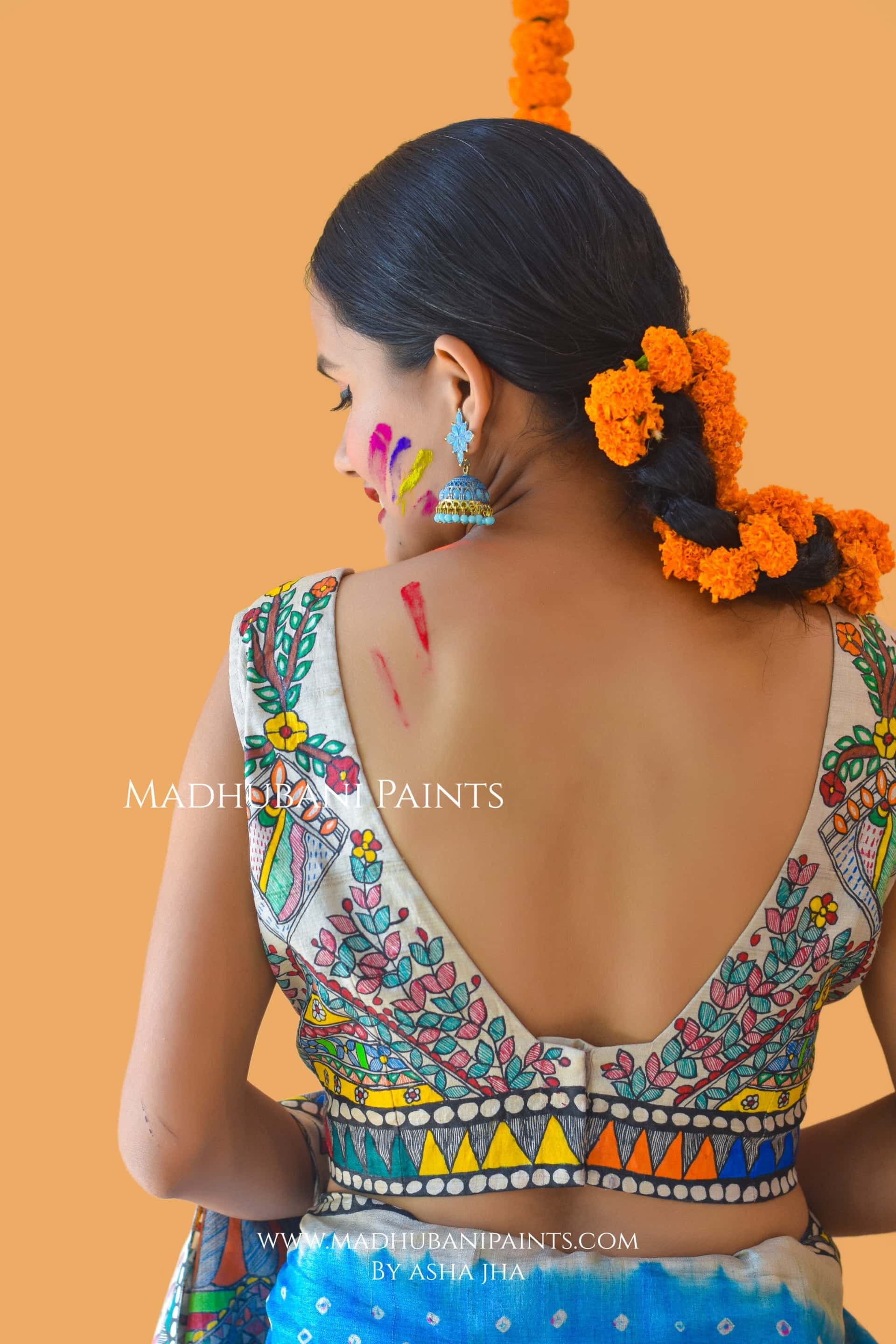 VANDURGA Hand-painted Madhubani Bandhini Saree Blouse Set — image 10 of 11