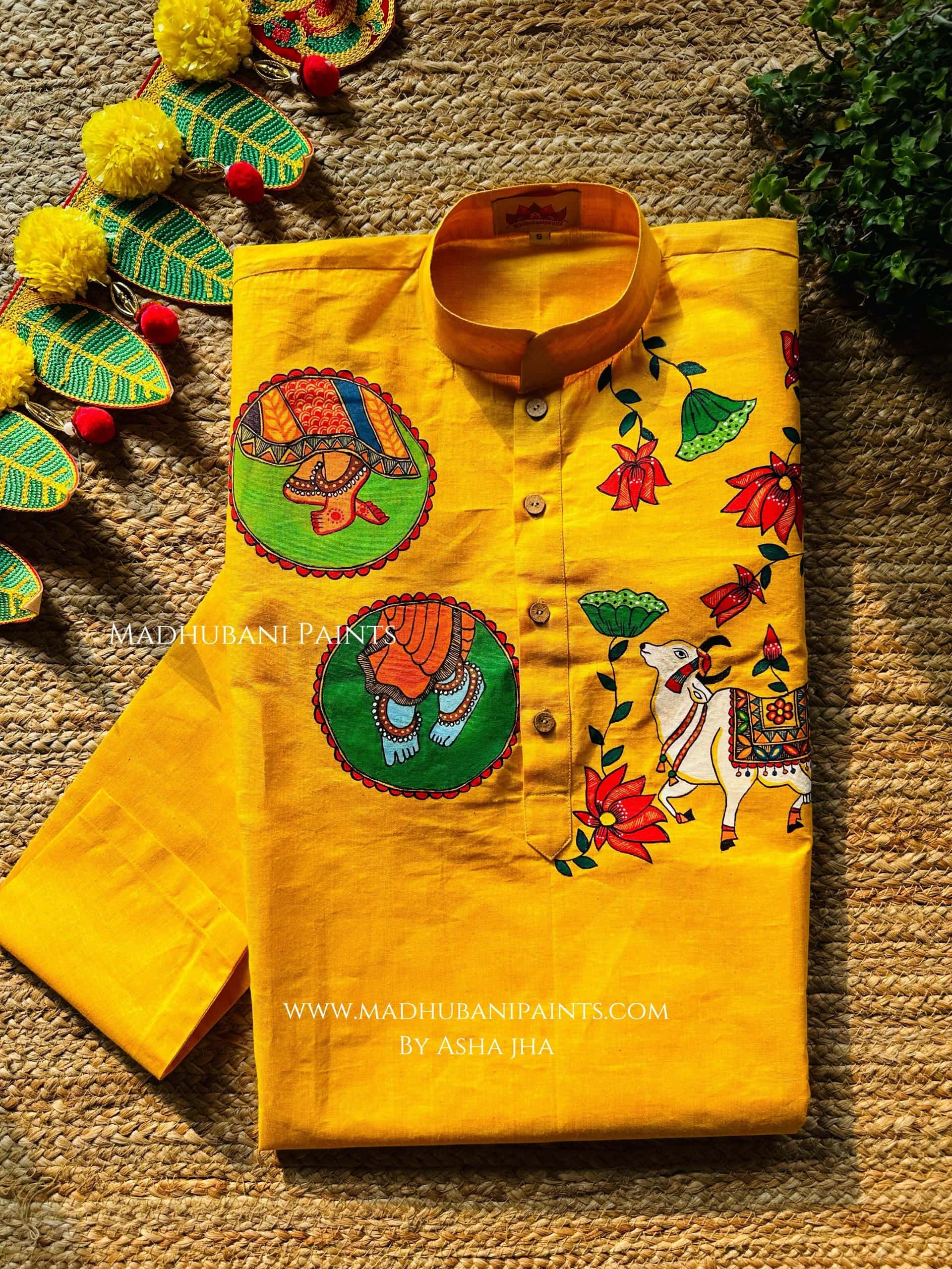 Radha Raman Nandi Hand-painted Handloom Men's Cotton Kurta — image 3 of 5