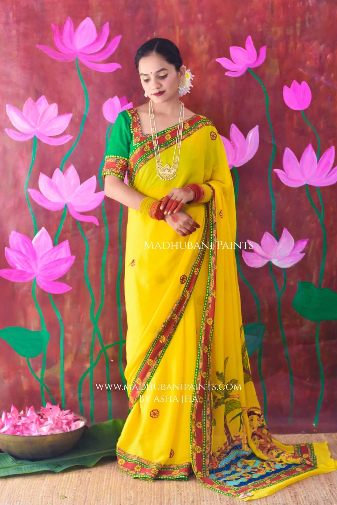 SURYA VANDANA Chhath Puja Handpainted Madhubani Chiffon Saree — image 9 of 9