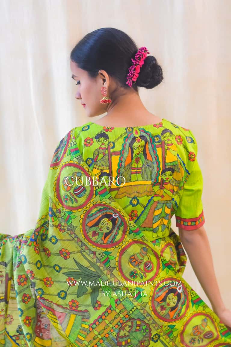 Bengali Weeding' Handpainted Madhubani Chanderi Silk Blouse — image 3 of 4