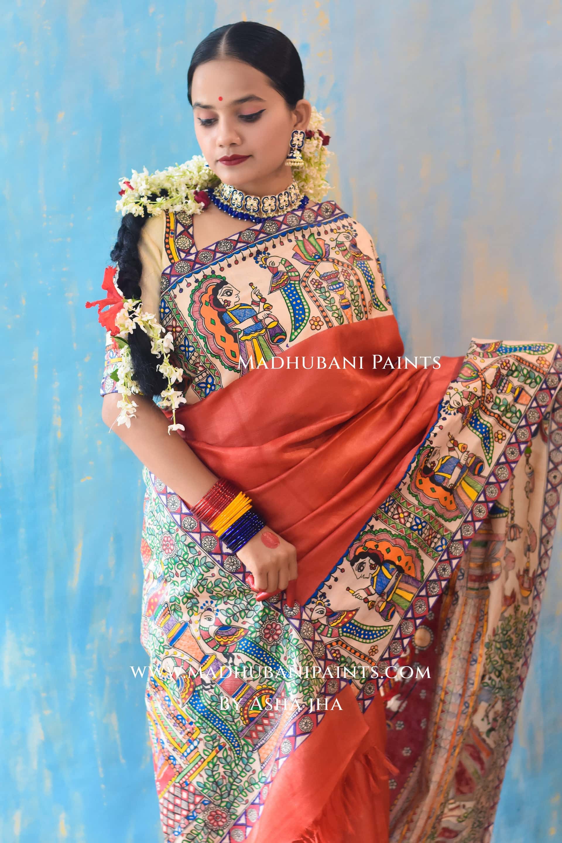 PARMESHWARI Hand-painted Tussar Silk Saree Blouse Set — image 7 of 11