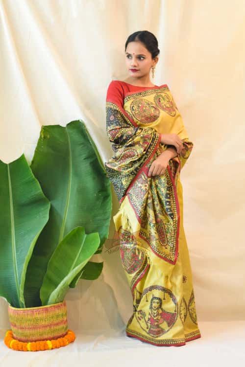 'KRISHNA JEEVAN KATHA' Tussar Silk Saree with stitched blouse — image 6 of 7