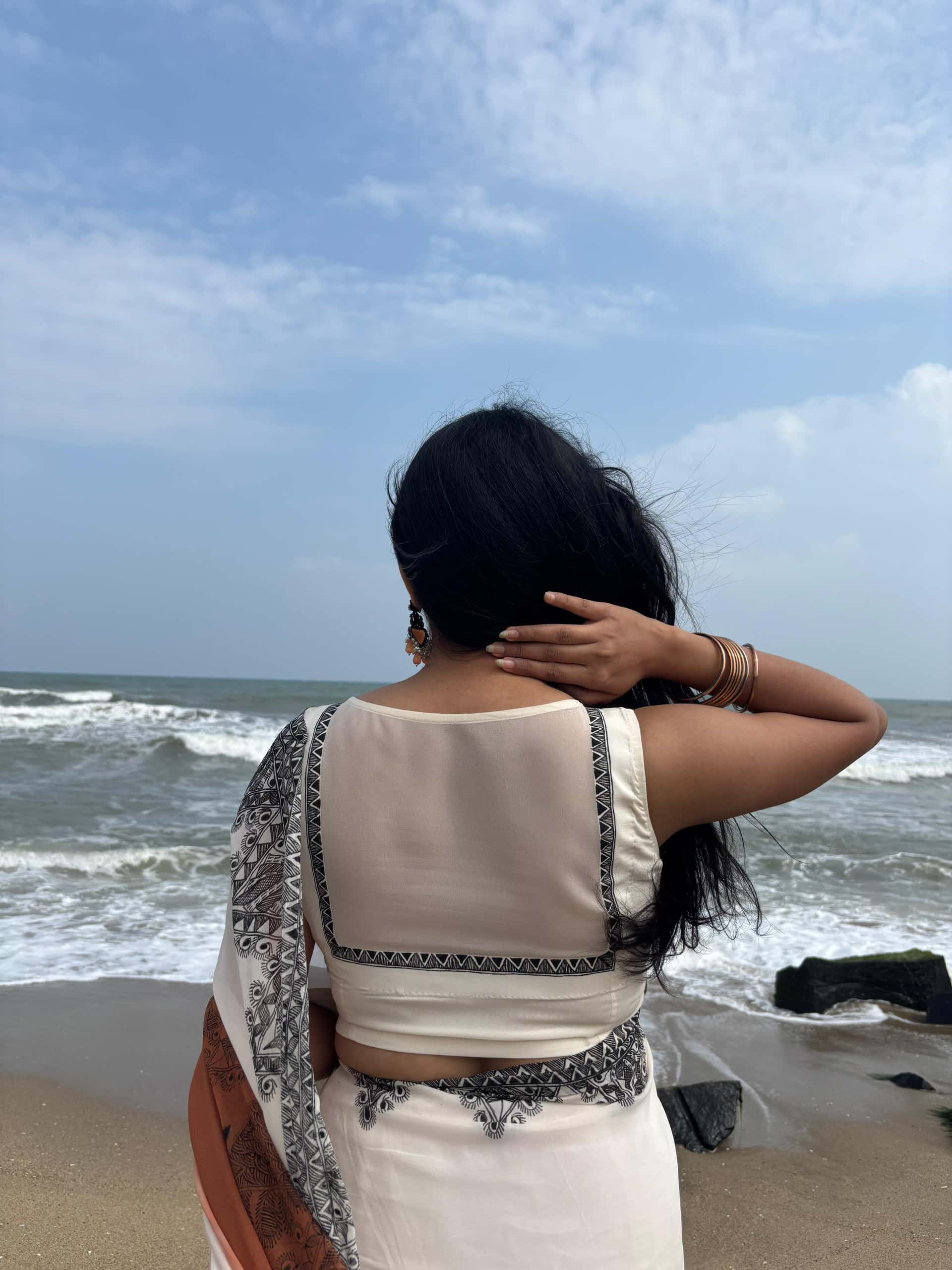 KASTURI Handpainted Madhubani Georgette Saree Blouse Set — image 3 of 10