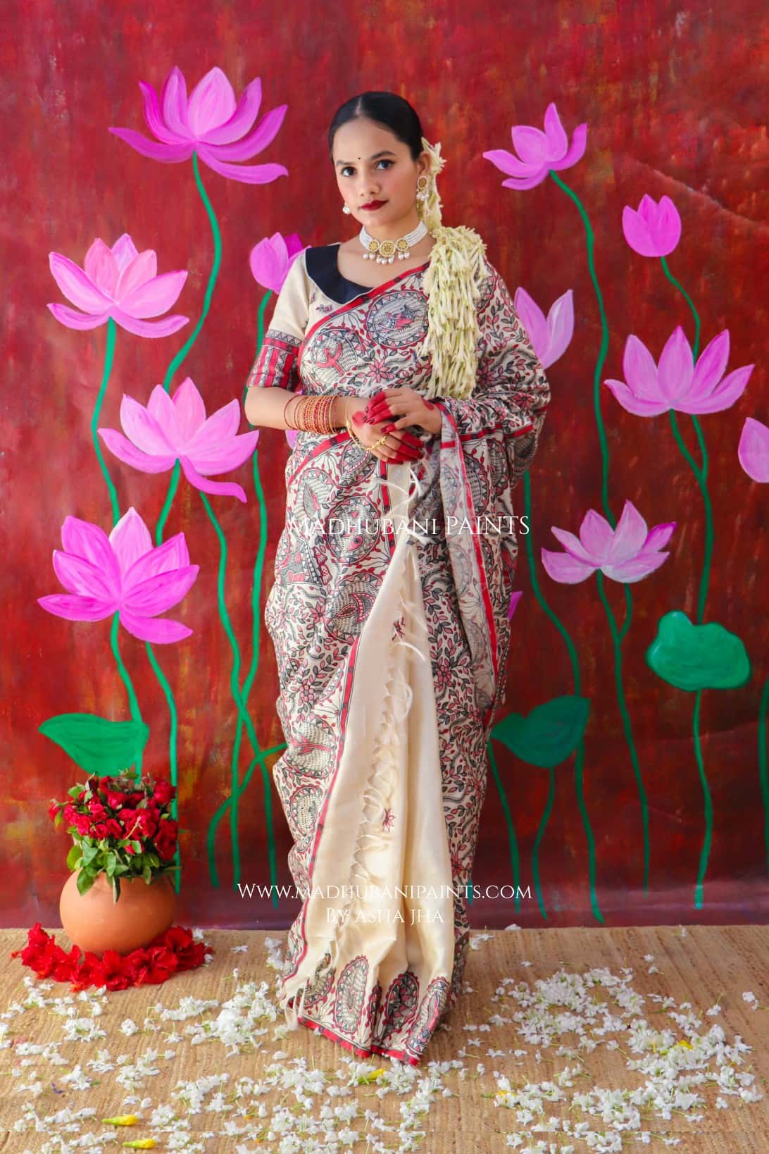 "MADHUMATI" Handpainted Madhubani Tussar Silk Saree — image 2 of 15